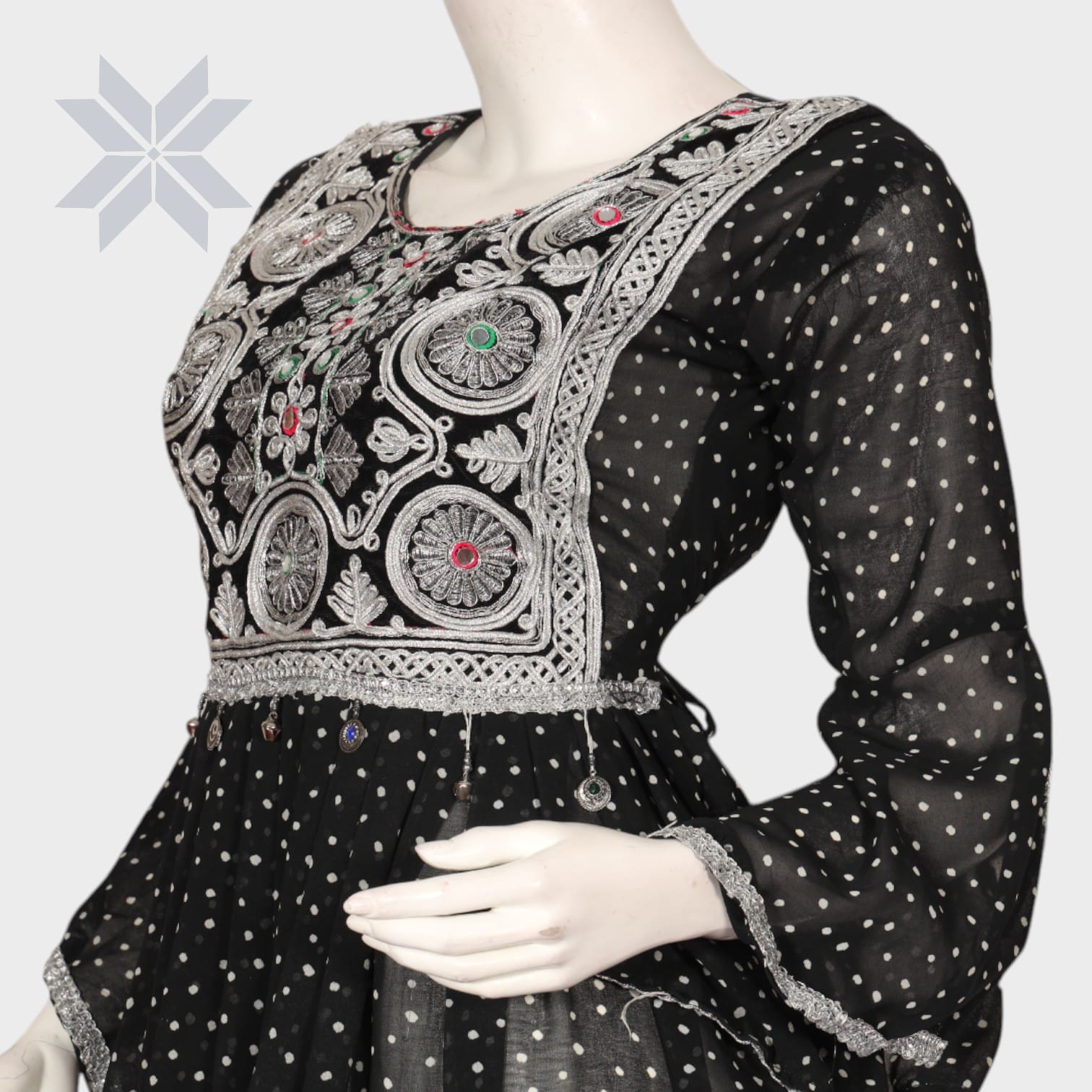 Midnight Dots Embroidered Afghani Set