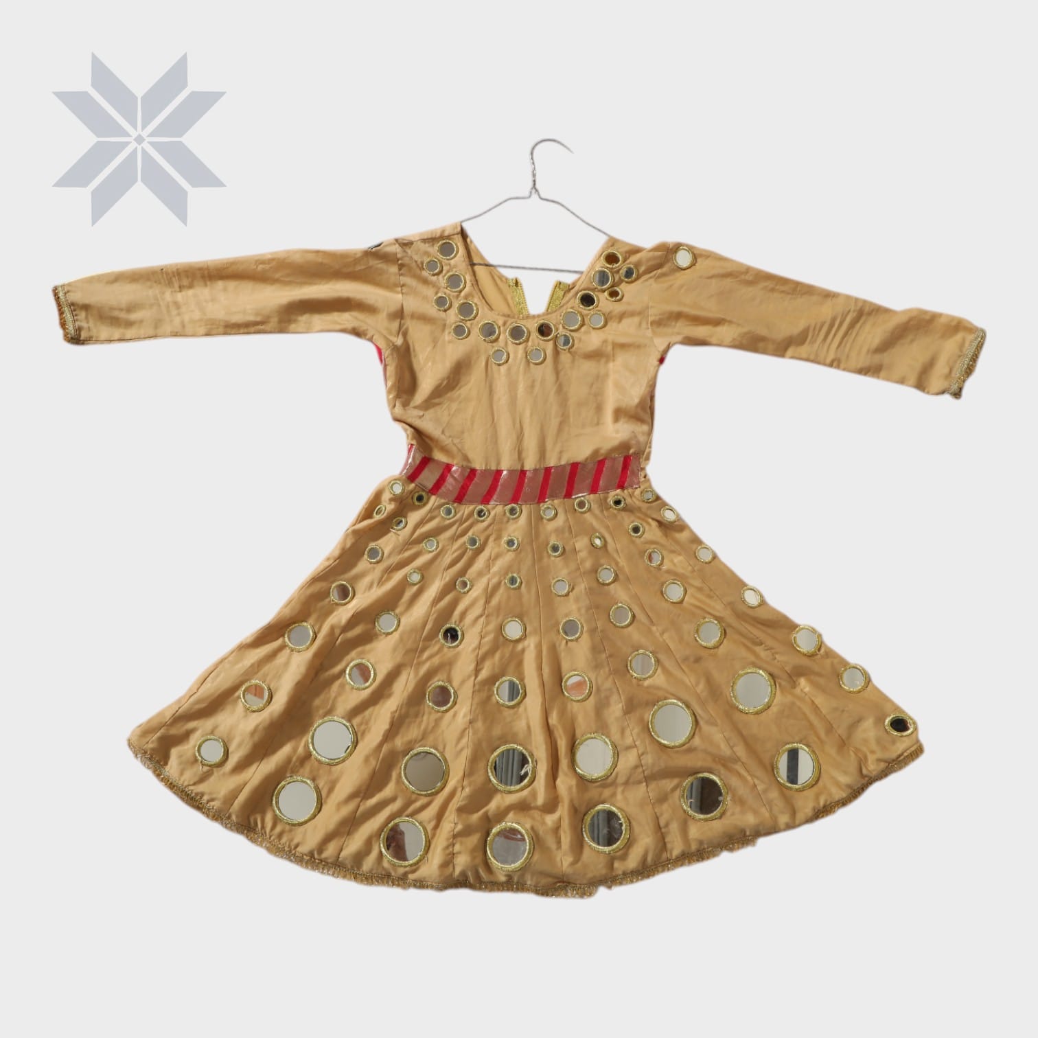 Golden Mirror-Embellished Traditional Dress - Cloth Sizes Women: Small Golden Mirror-Embellished Traditional Dress - Cloth Sizes Women: Small