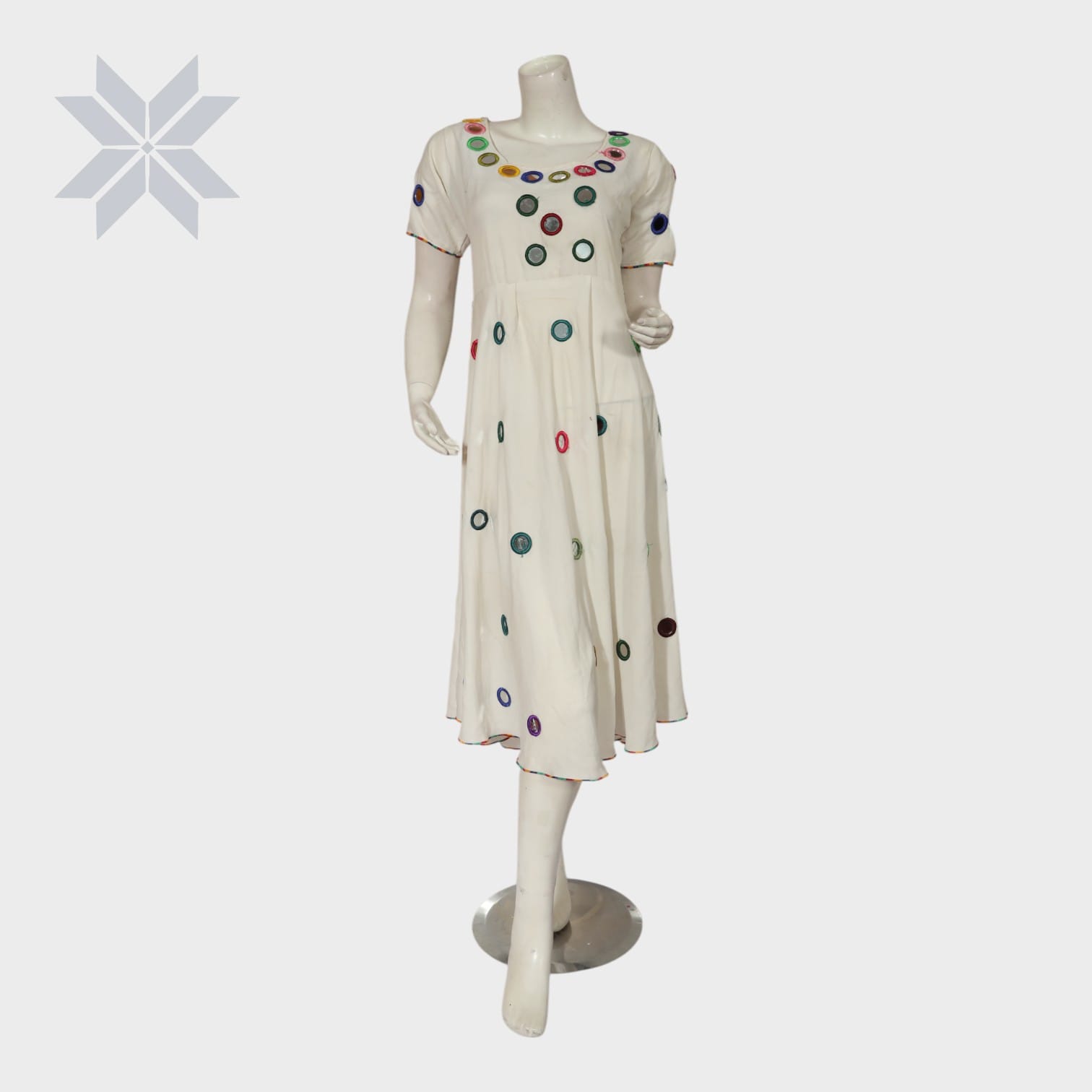 Ivory Multicolor Mirror Embroidered Dress