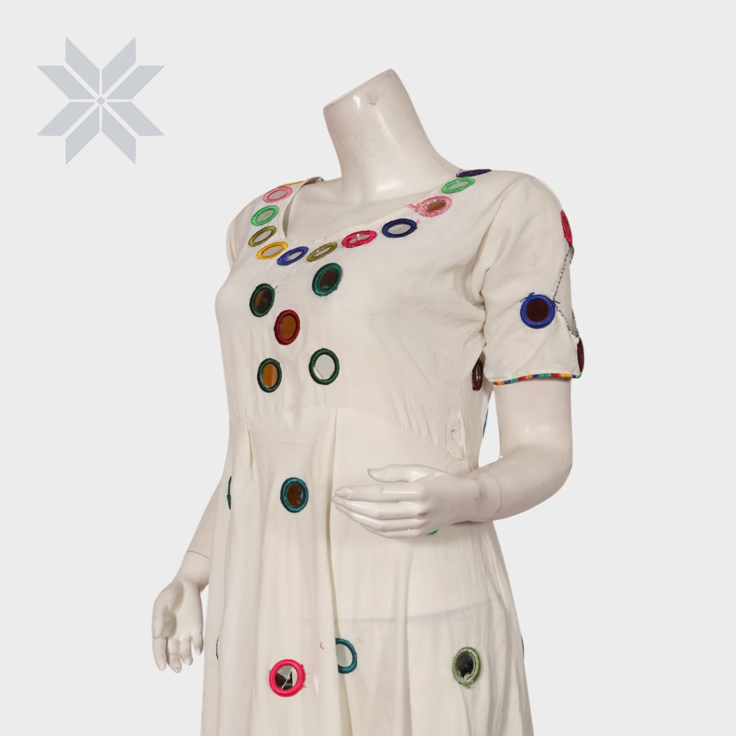 Ivory Multicolor Mirror Embroidered Dress