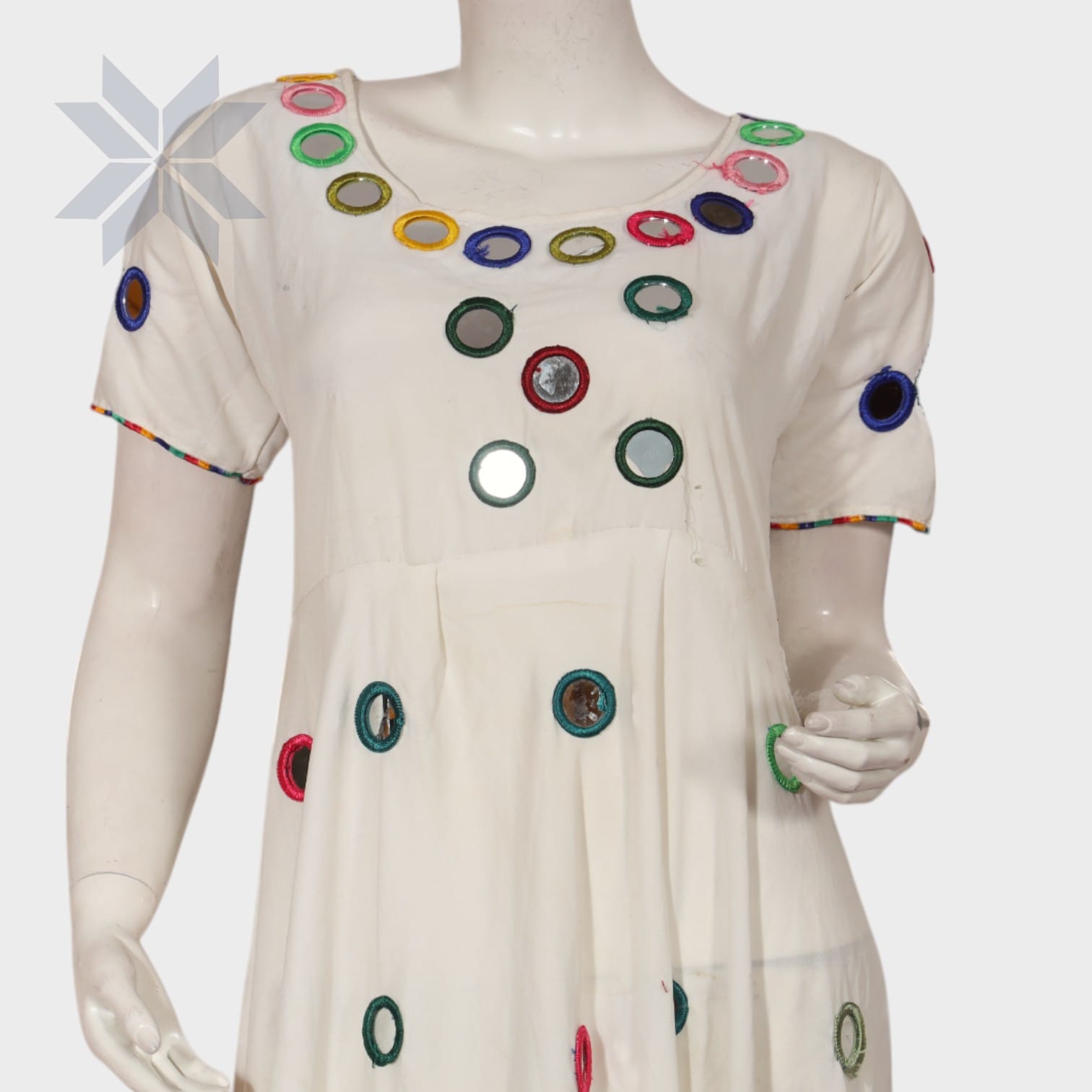 Ivory Multicolor Mirror Embroidered Dress
