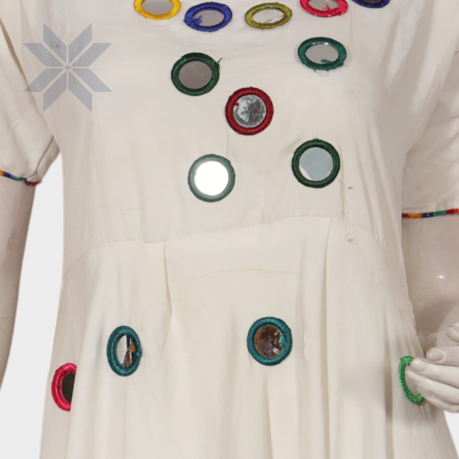 Ivory Multicolor Mirror Embroidered Dress