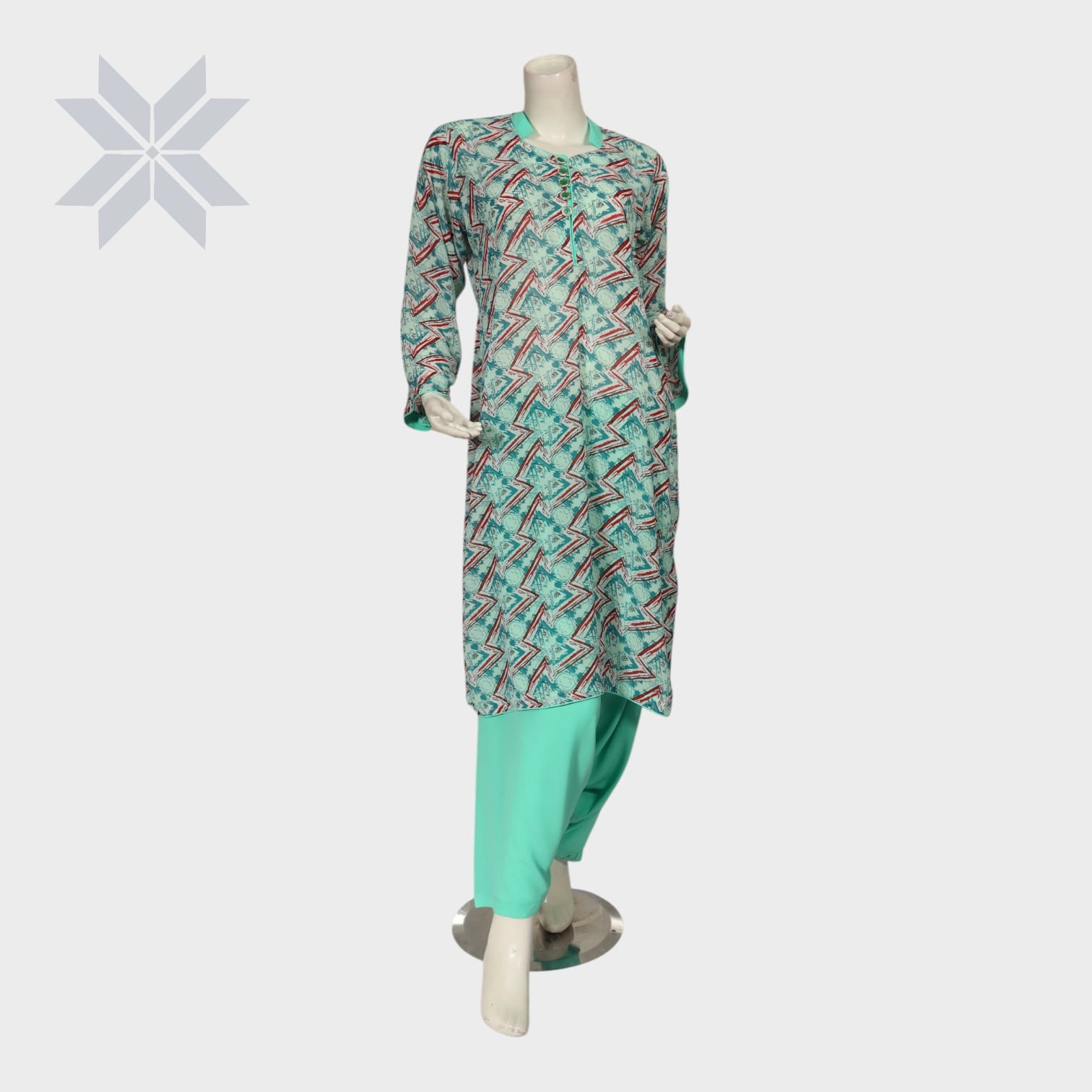 Aqua Geo Printed Casual Set