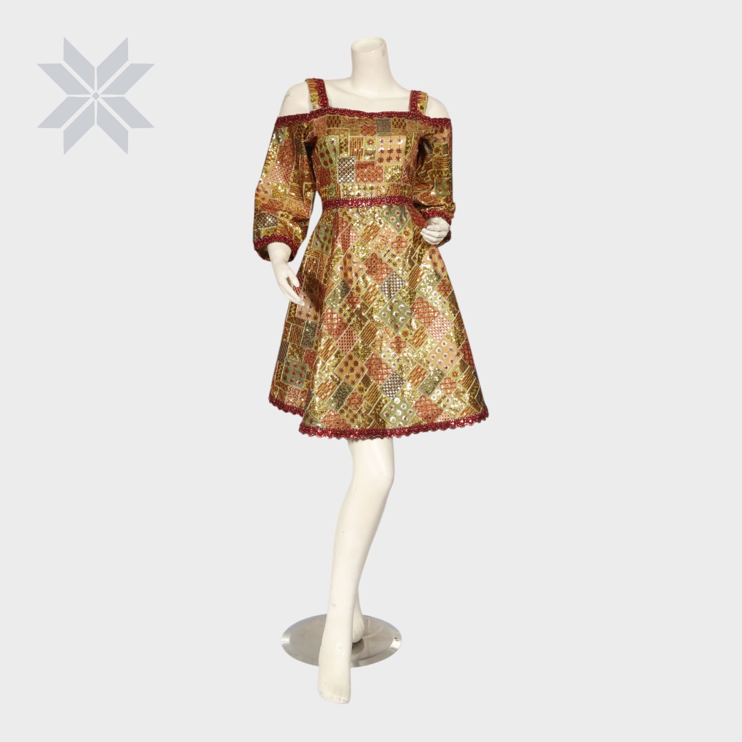 Golden Mosaic Off-Shoulder Dress