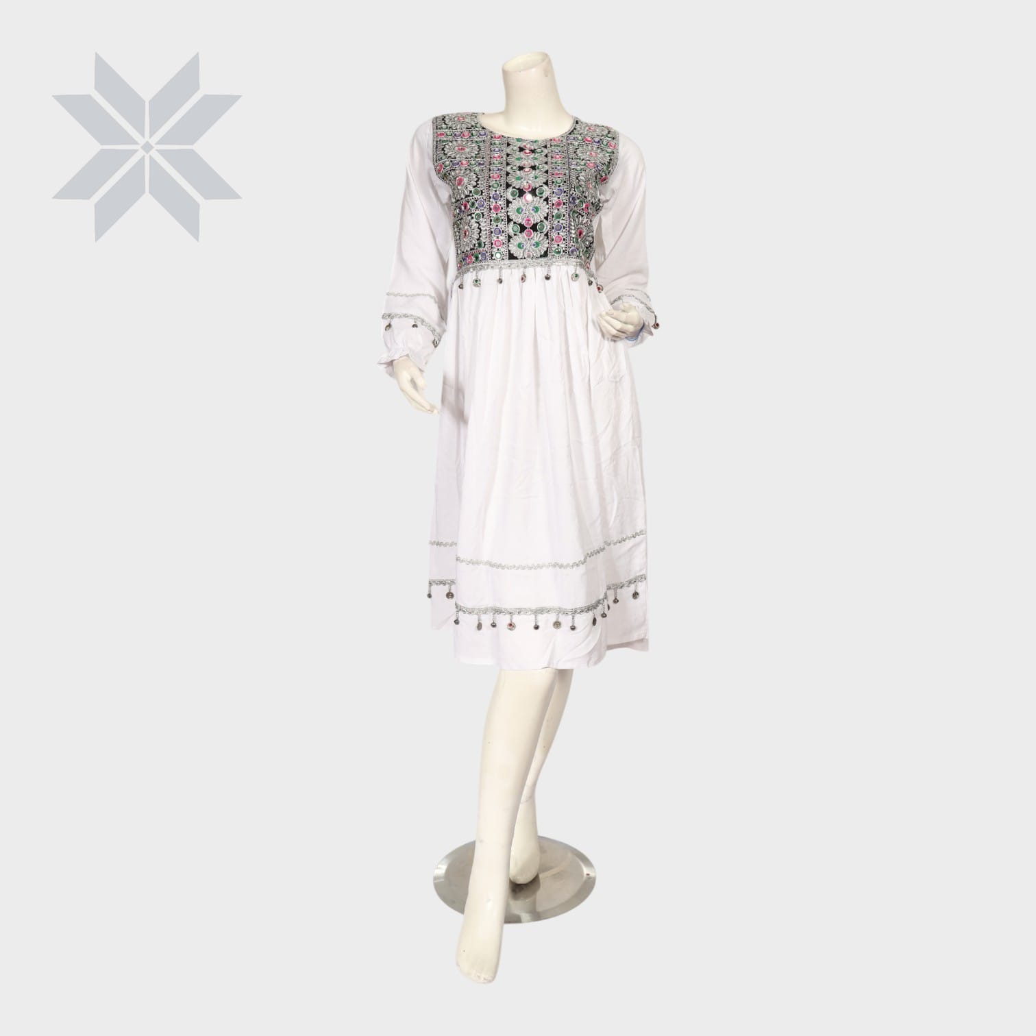 Zareen White Embroidered Midi Dress