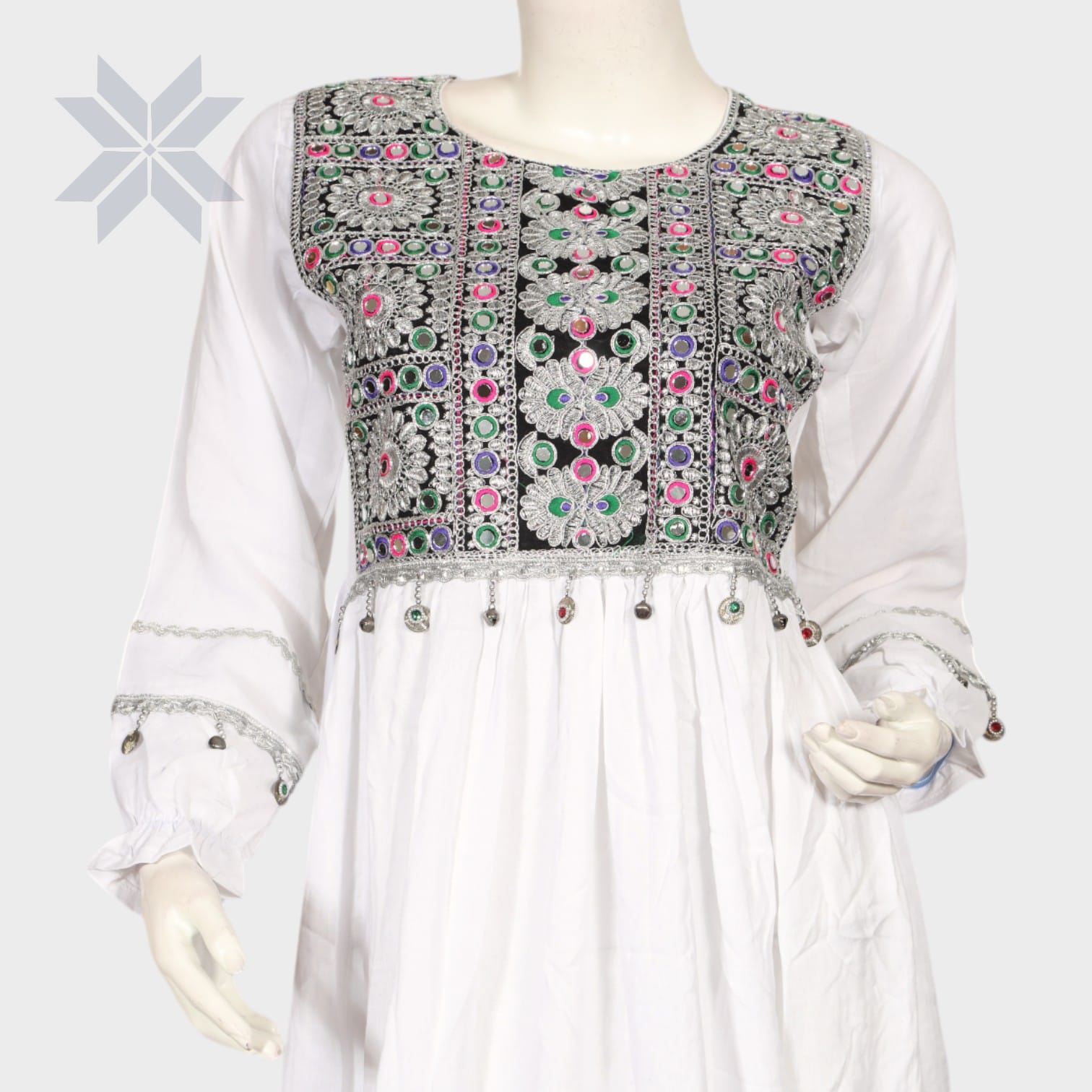 Zareen White Embroidered Midi Dress