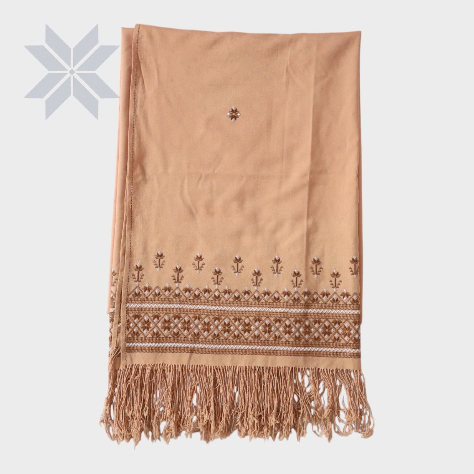 Sahar Tan Embroidered Fringed Dupatta