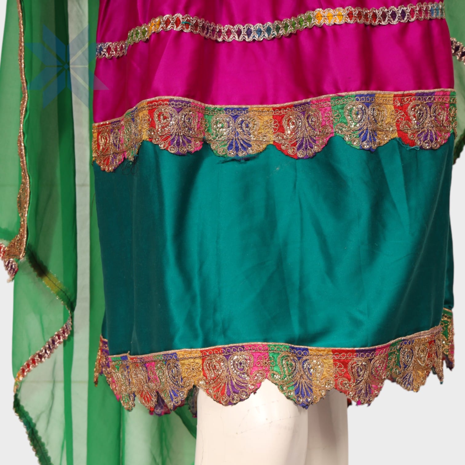 Ziba Green & Magenta Traditional Afghani Dress
