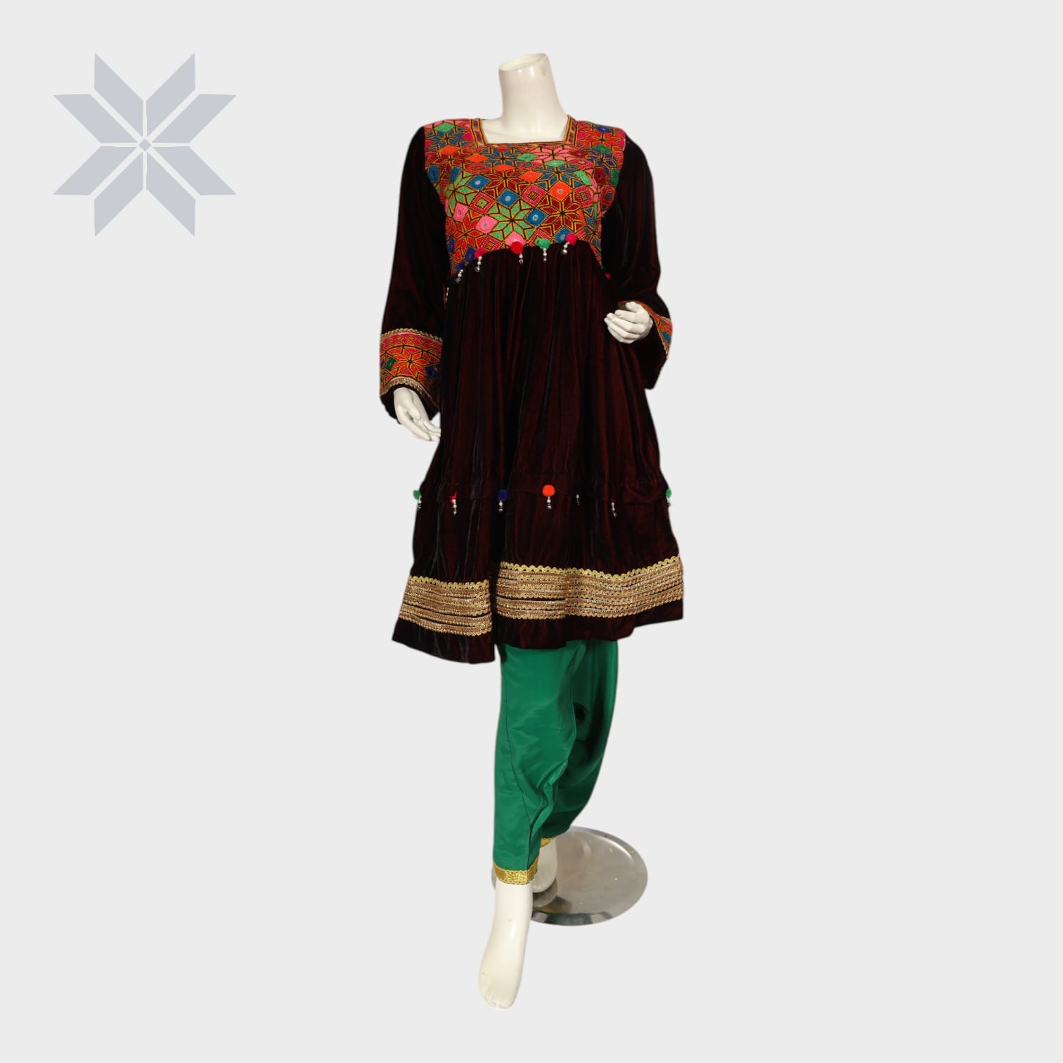 Shahla Velvet Embroidered Afghani Dress