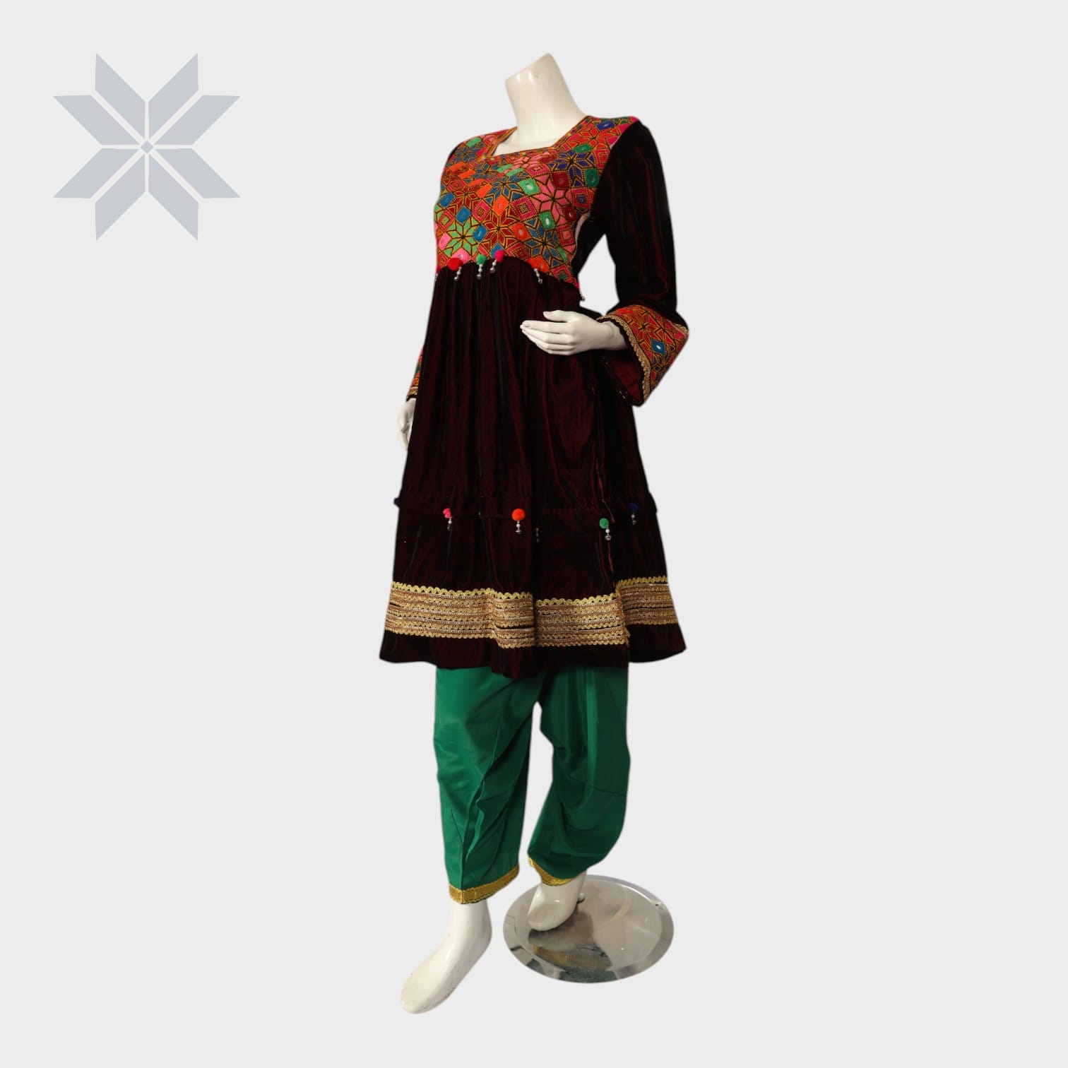 Shahla Velvet Embroidered Afghani Dress