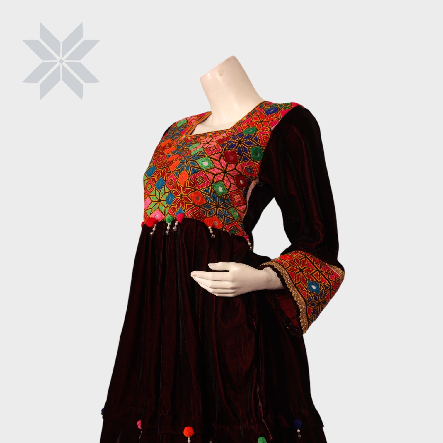 Shahla Velvet Embroidered Afghani Dress