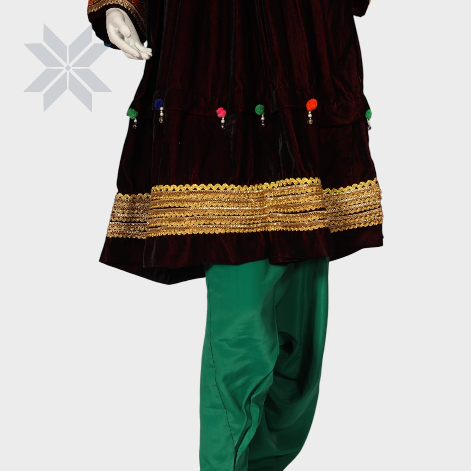Shahla Velvet Embroidered Afghani Dress