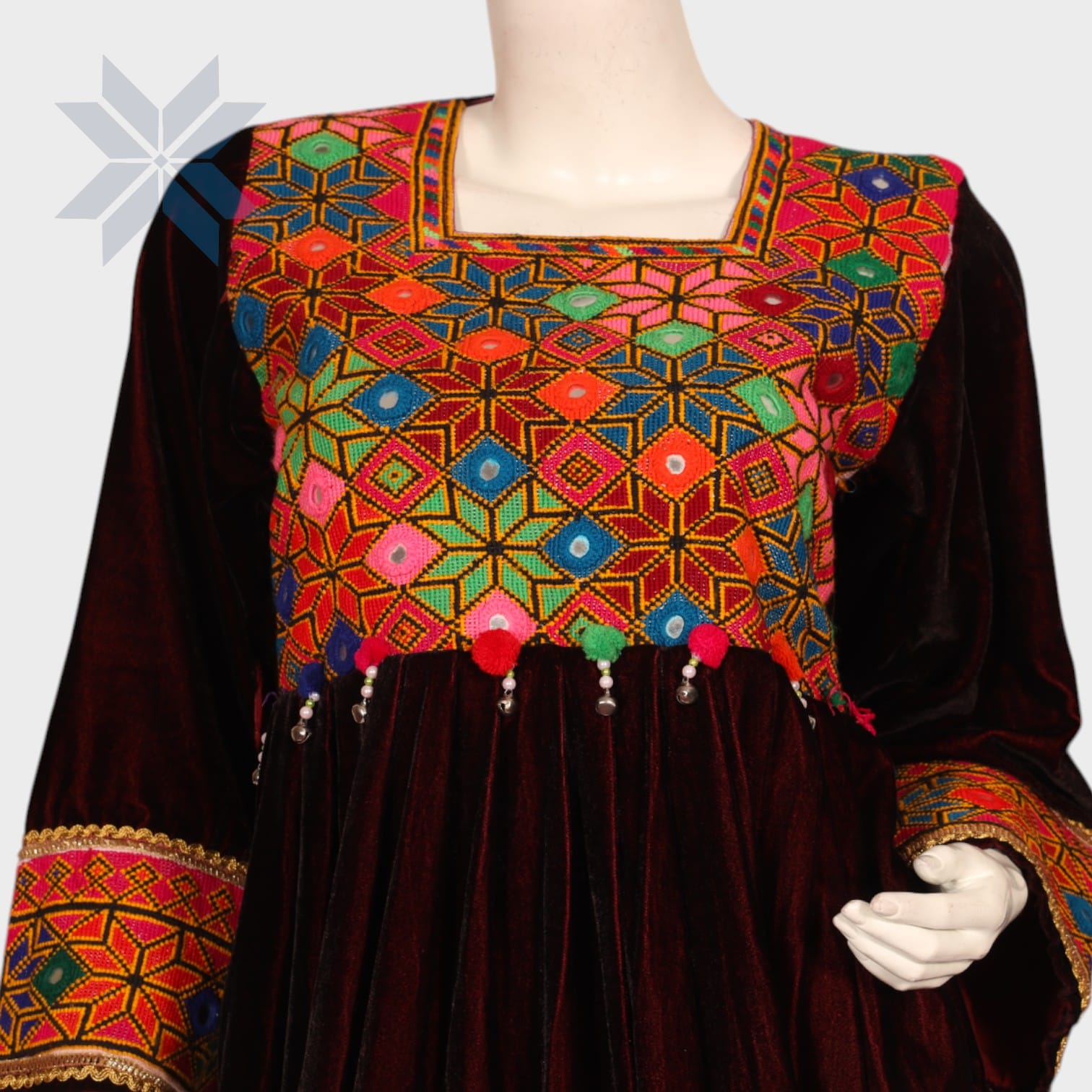 Shahla Velvet Embroidered Afghani Dress