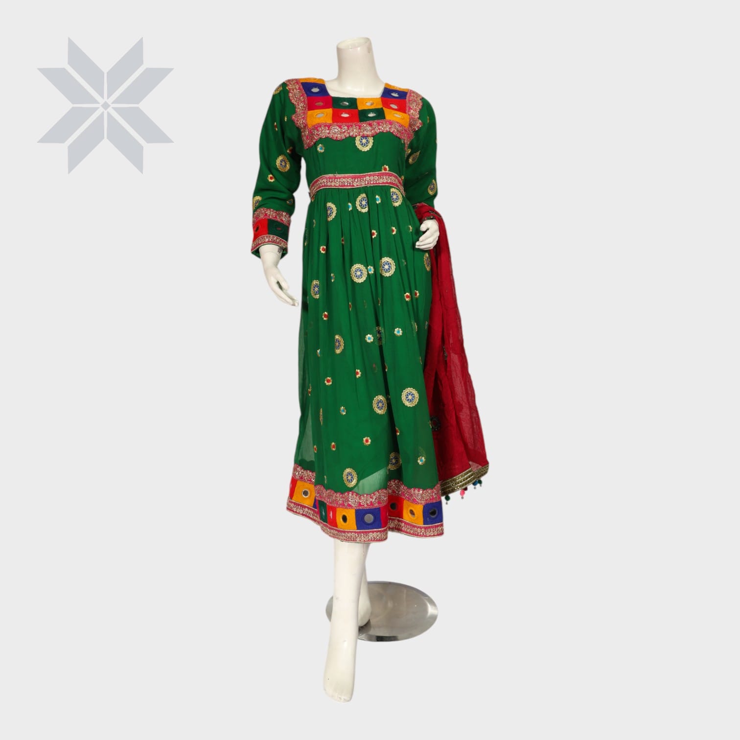 Laili Patchwork Green Afghani Dress