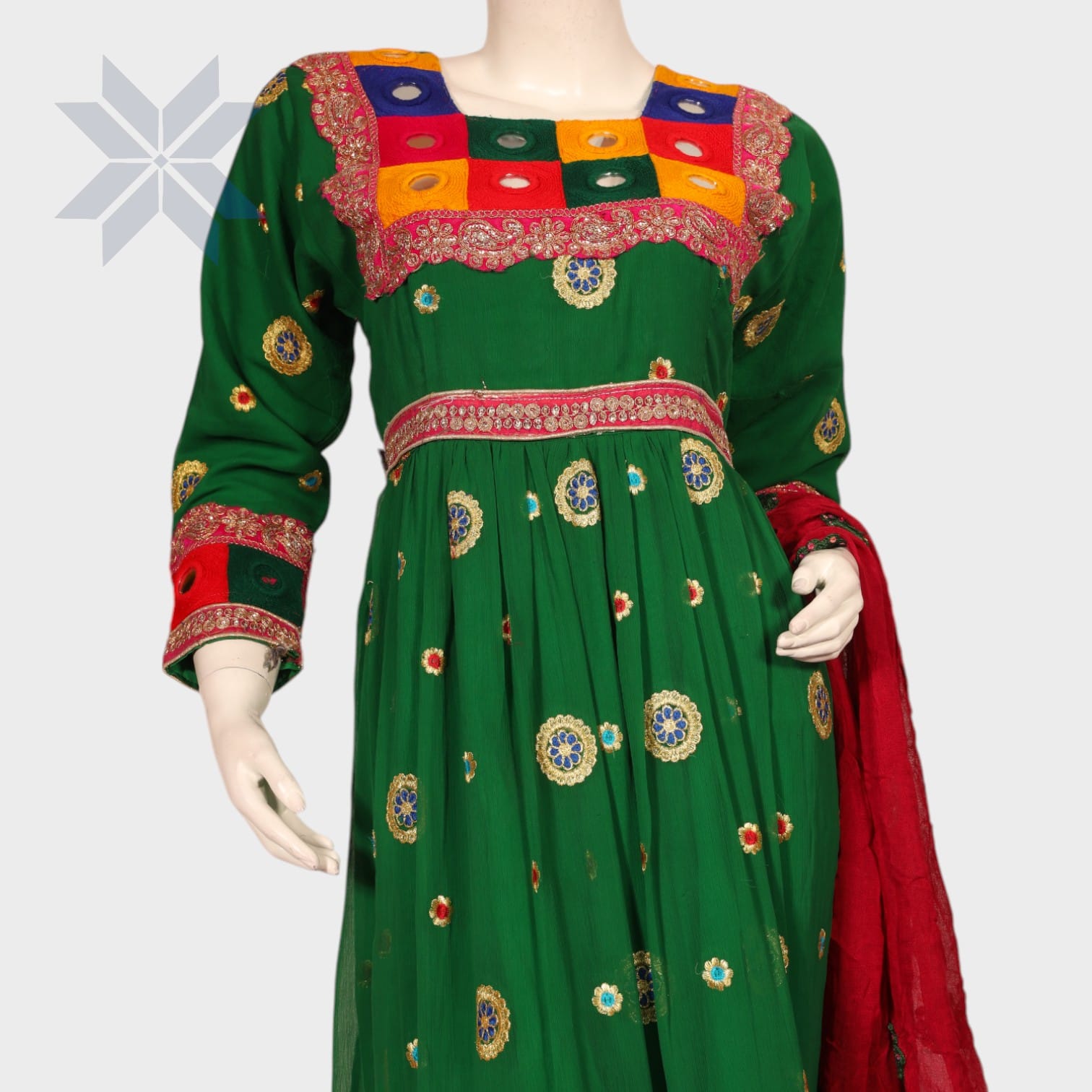 Laili Patchwork Green Afghani Dress