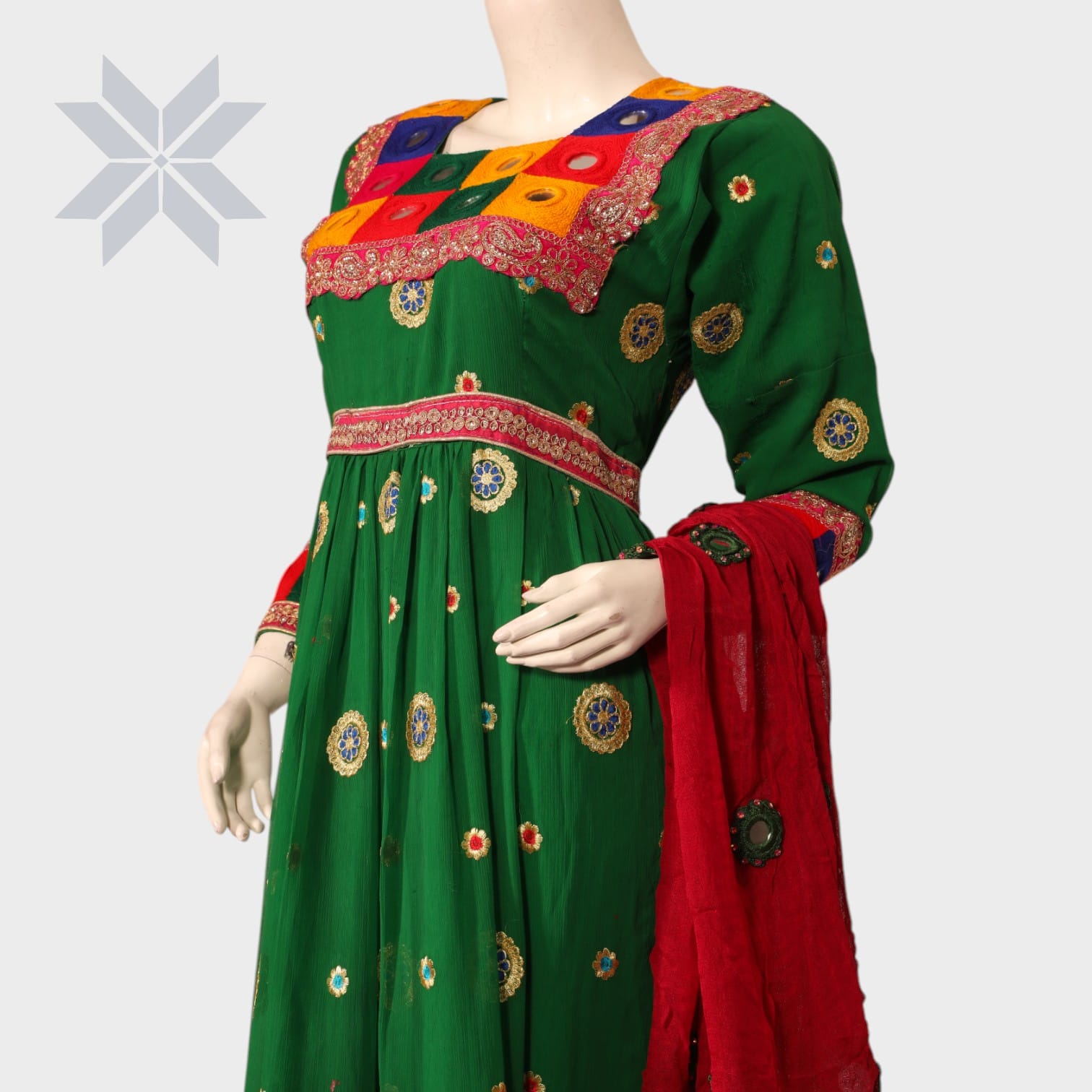 Laili Patchwork Green Afghani Dress