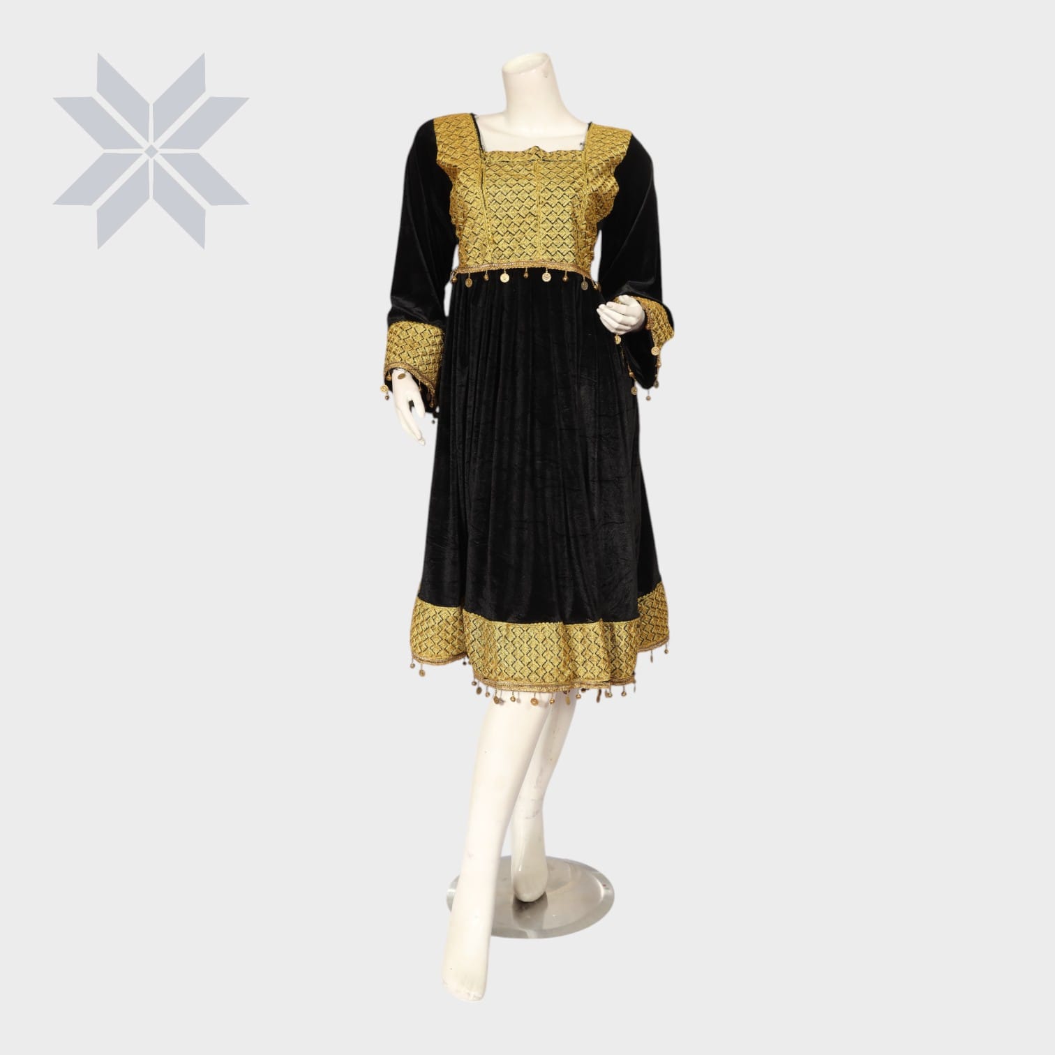 Sheenay Velvet Dress – Black & Gold Elegance