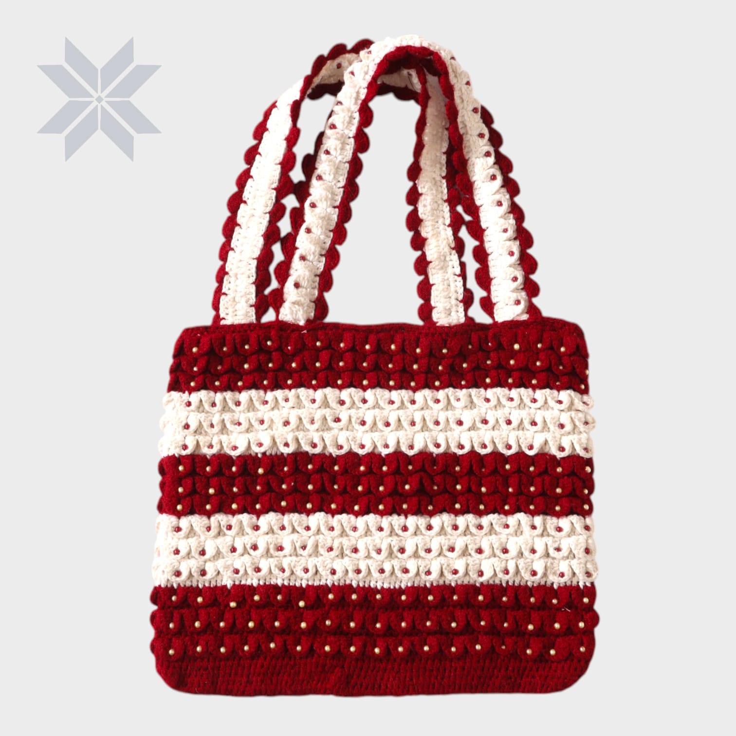 Zarnigar Crochet Tote – Red & Pearl Stripe