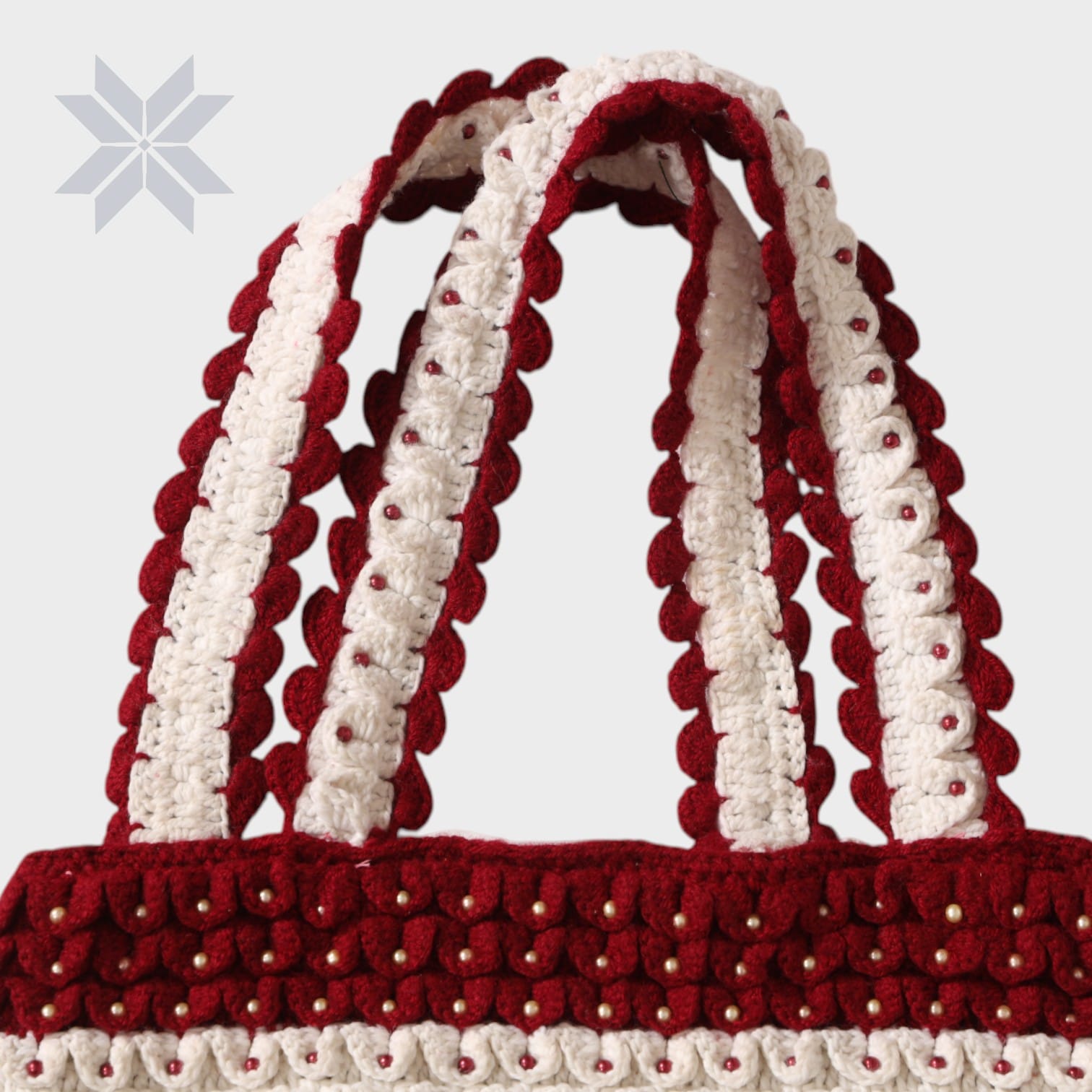 Zarnigar Crochet Tote – Red & Pearl Stripe