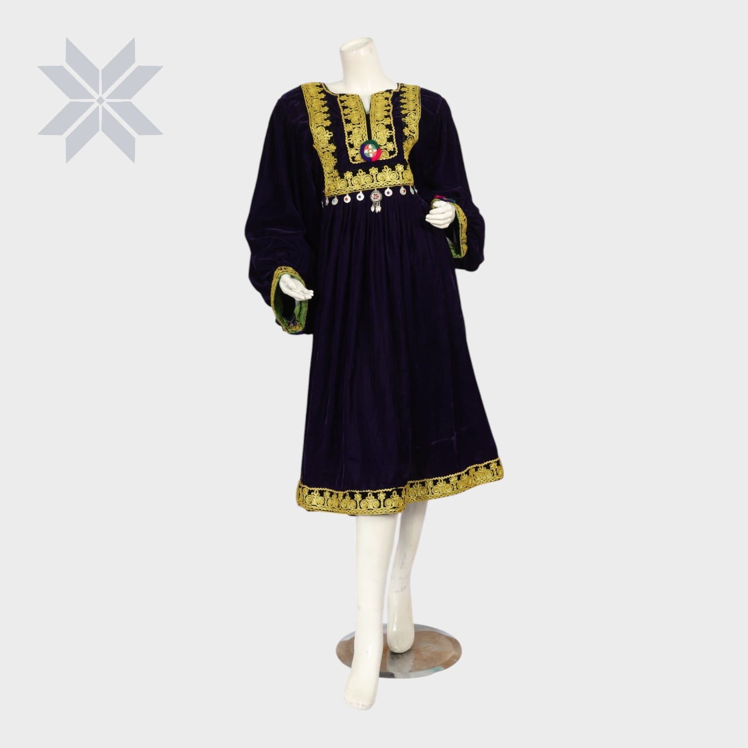 Traditional Velvet Dress Golden embroidered