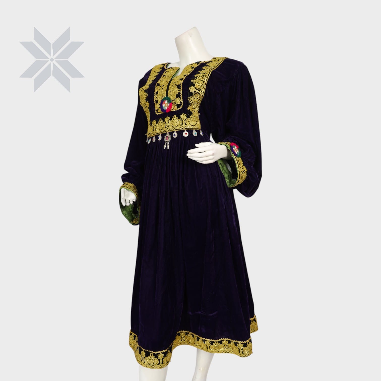 Traditional Velvet Dress Golden embroidered