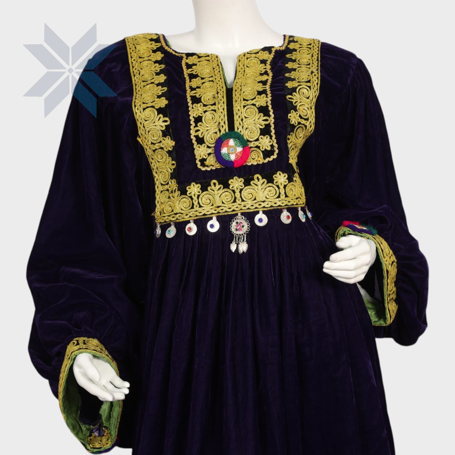 Traditional Velvet Dress Golden embroidered