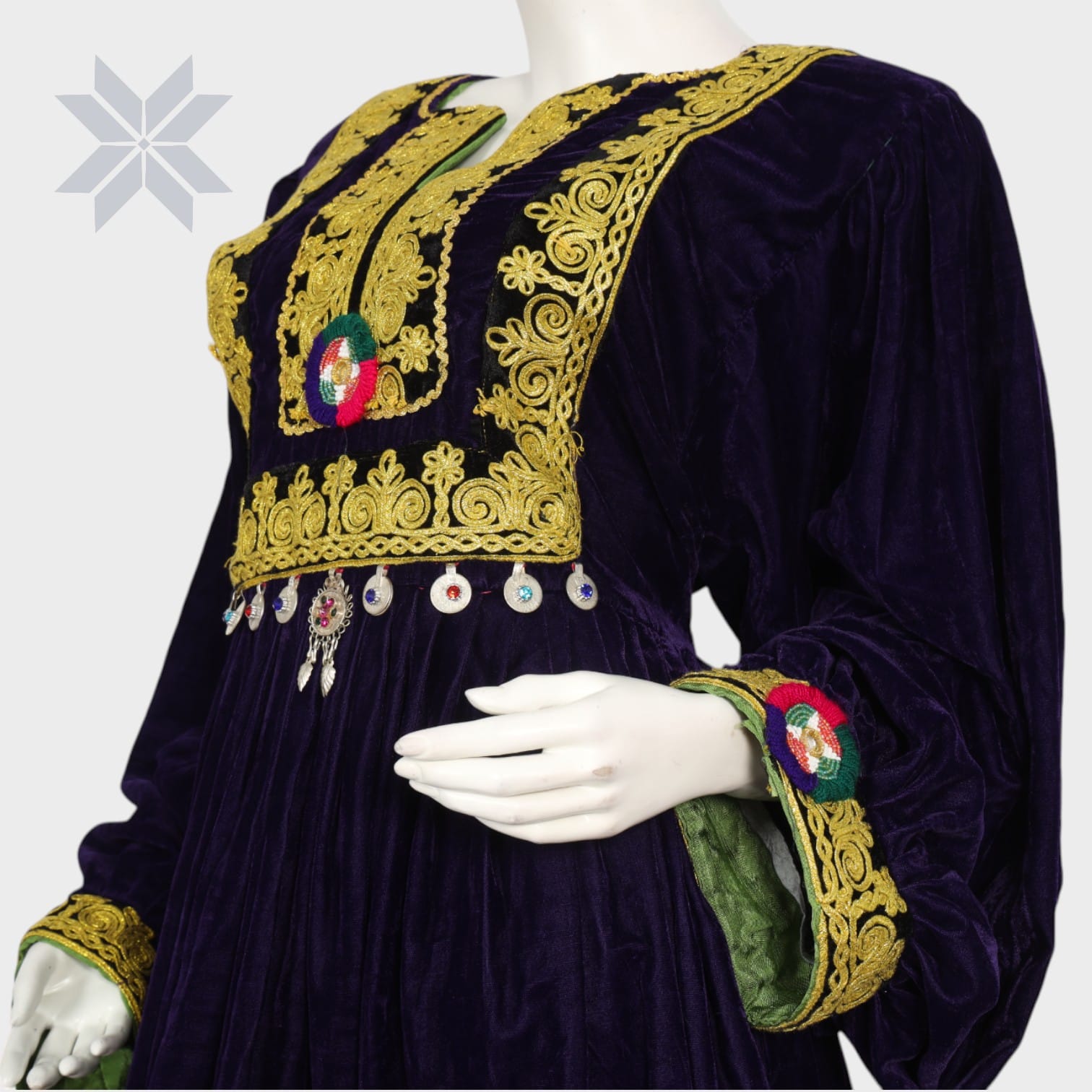 Traditional Velvet Dress Golden embroidered