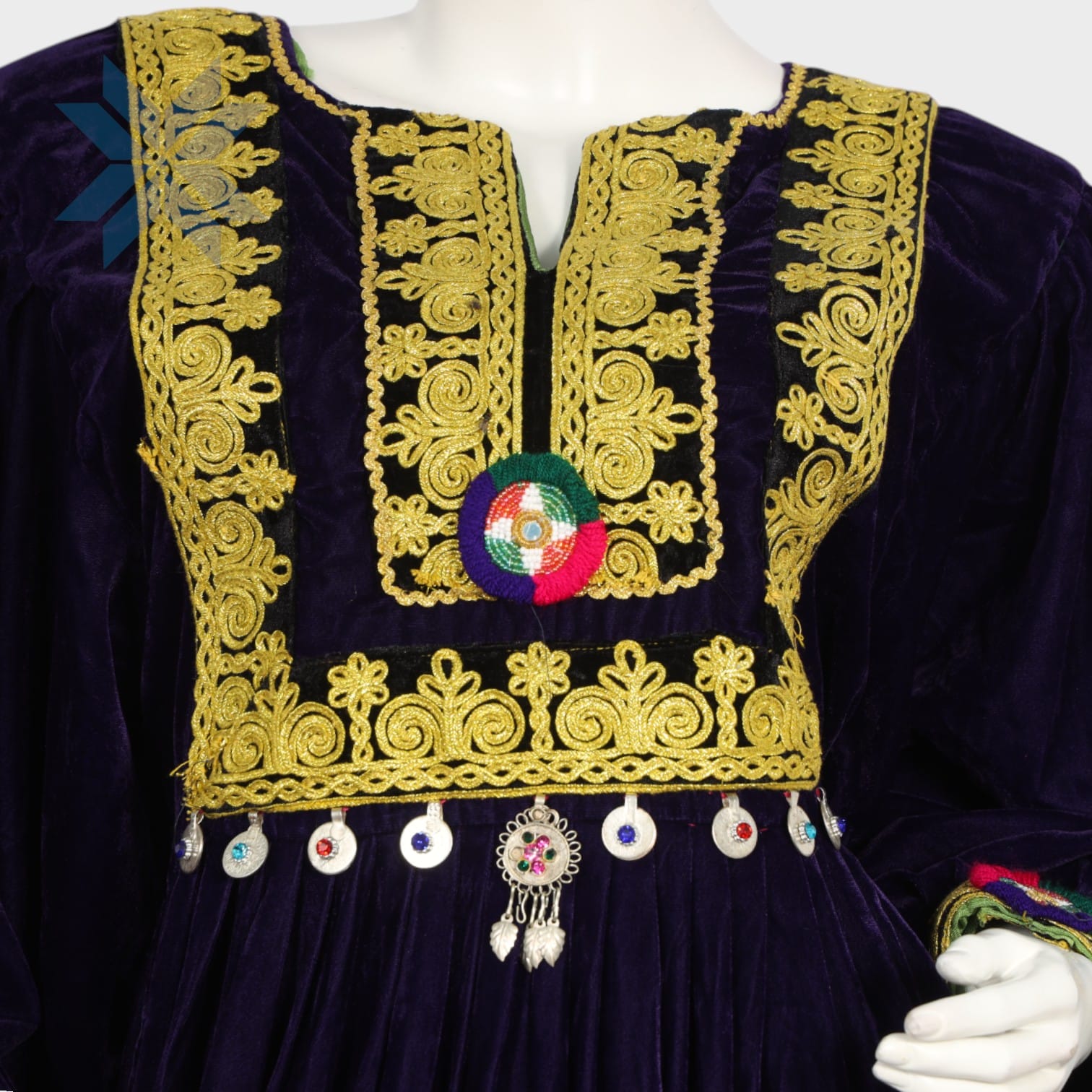 Traditional Velvet Dress Golden embroidered
