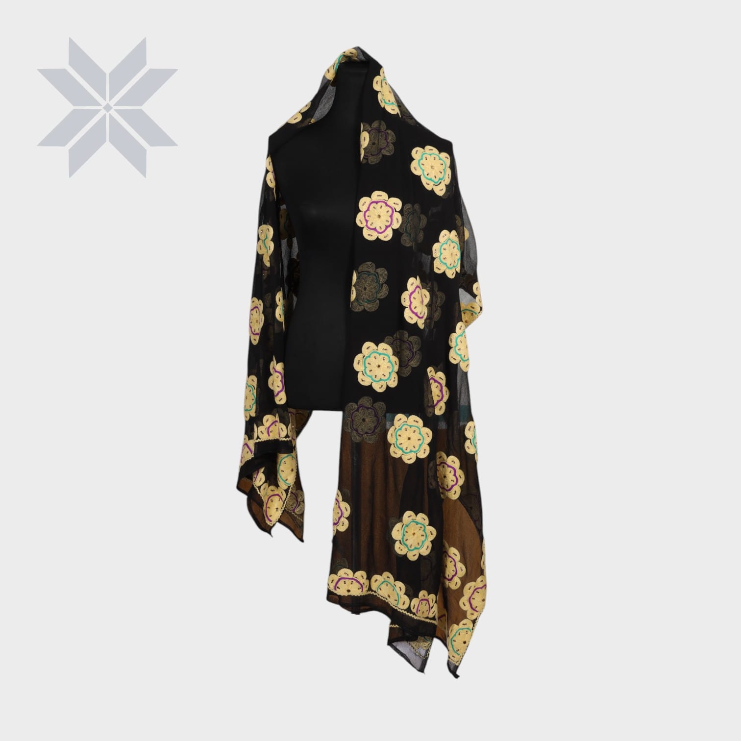 Midnight Bloom Embroidered Shawl