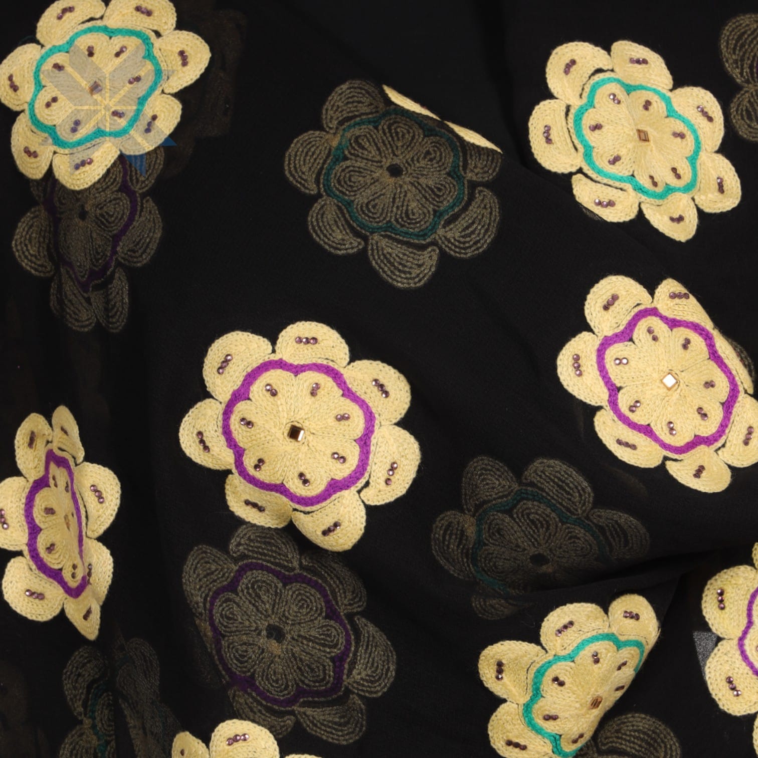 Midnight Bloom Embroidered Shawl