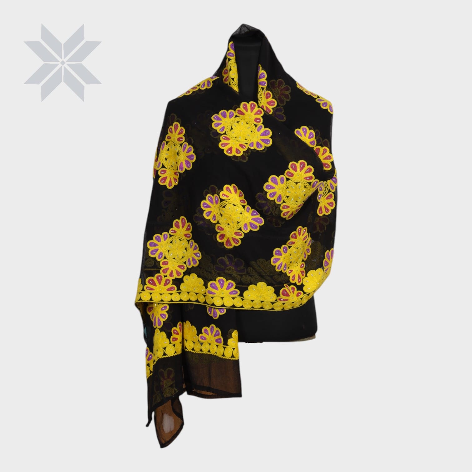 Sunflare Bloom Embroidered Shawl