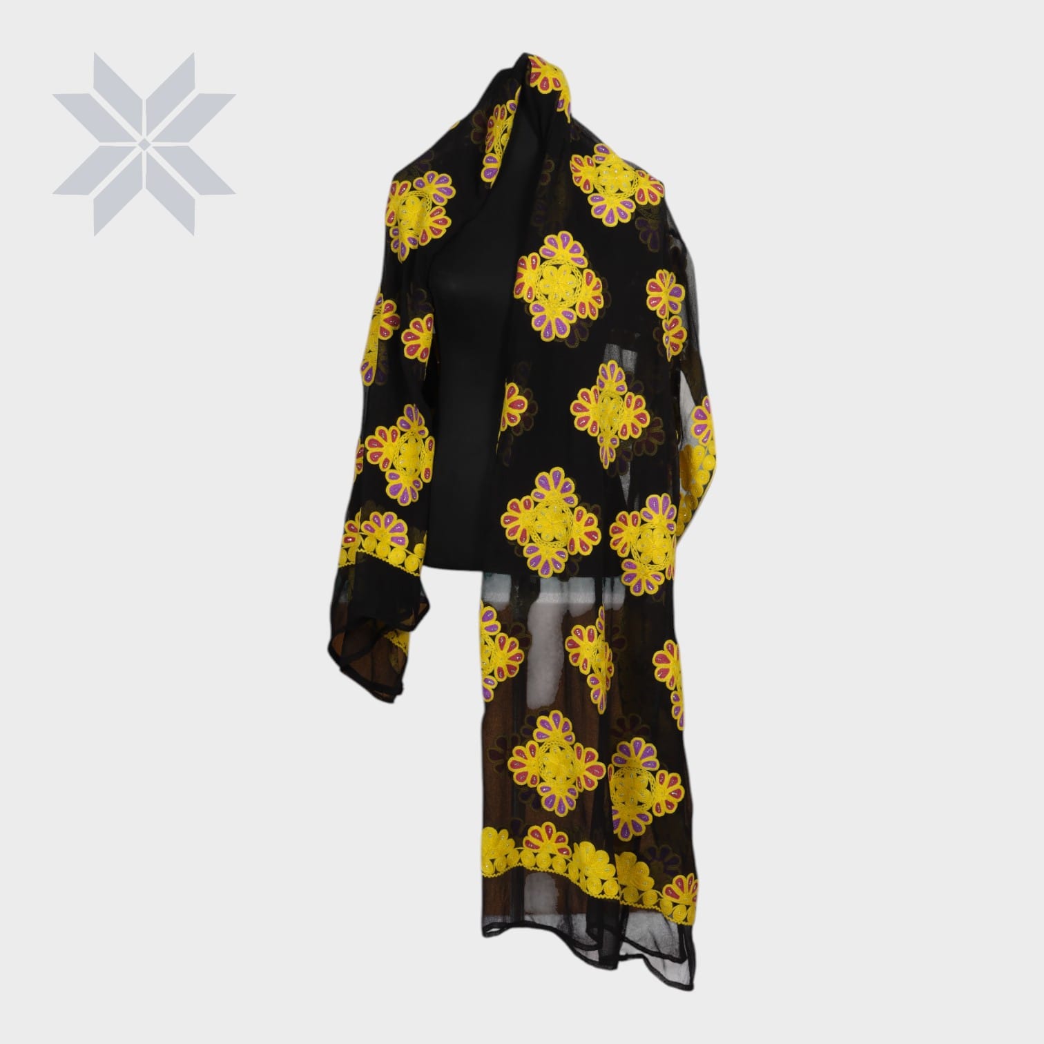 Sunflare Bloom Embroidered Shawl