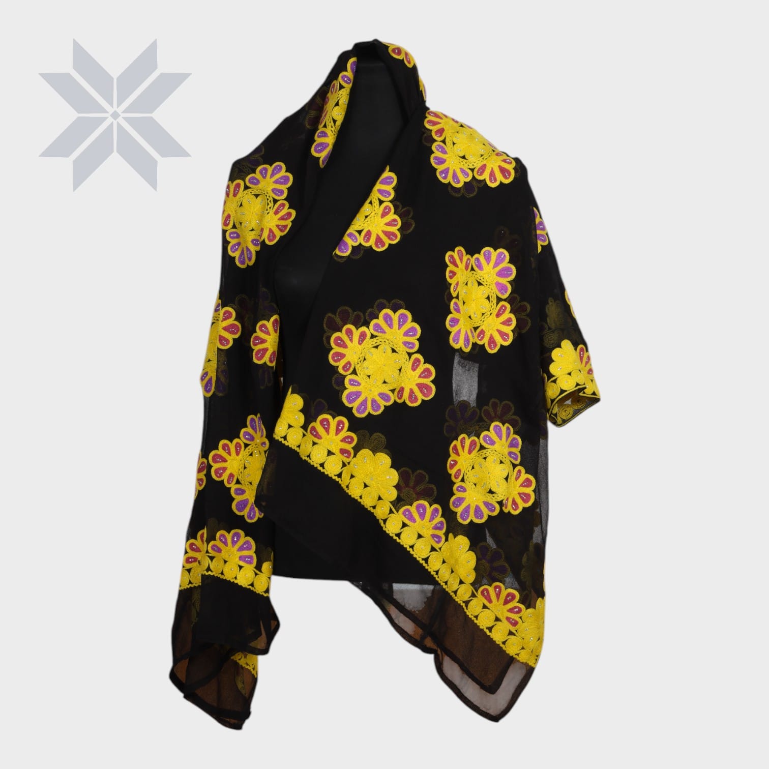 Sunflare Bloom Embroidered Shawl