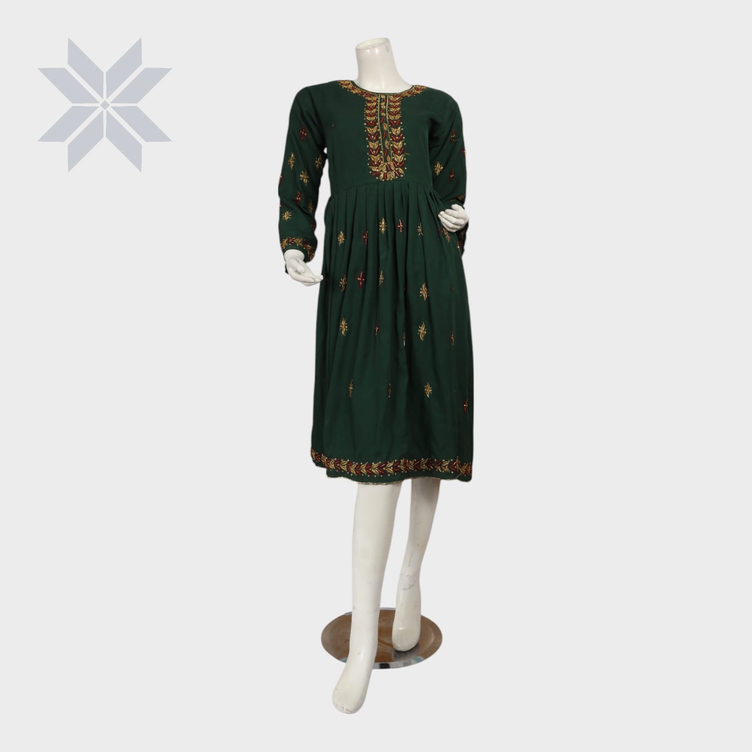Emerald Vine Embroidered Dress – Georgette with Silk Embroidery