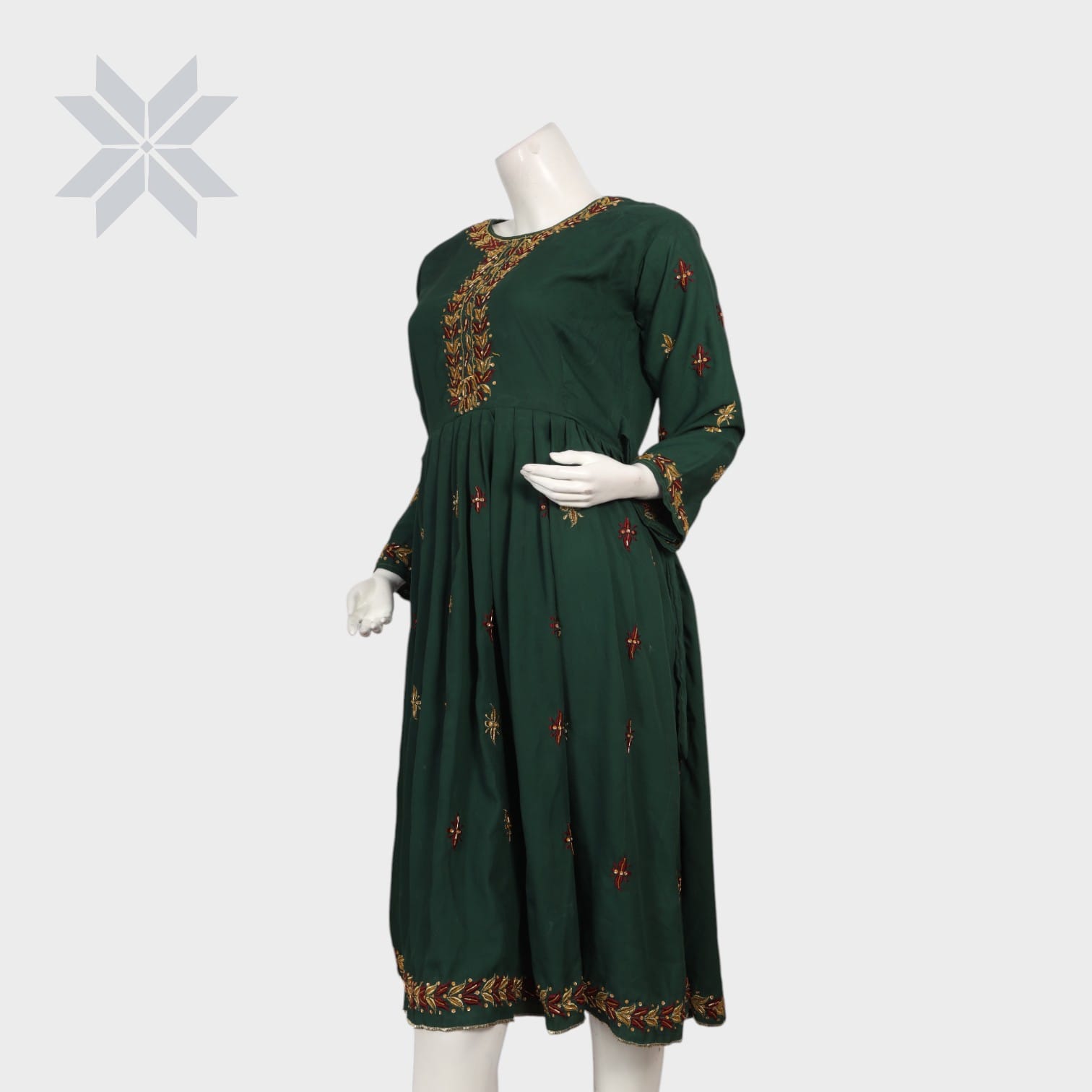 Emerald Vine Embroidered Dress – Georgette with Silk Embroidery