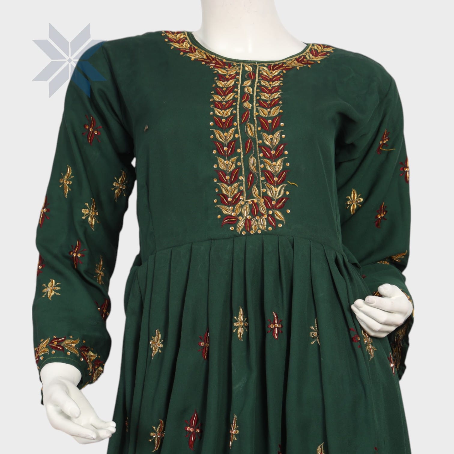 Emerald Vine Embroidered Dress – Georgette with Silk Embroidery
