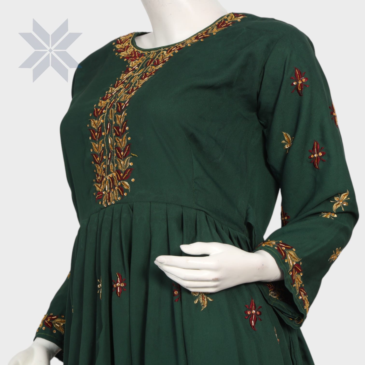 Emerald Vine Embroidered Dress – Georgette with Silk Embroidery