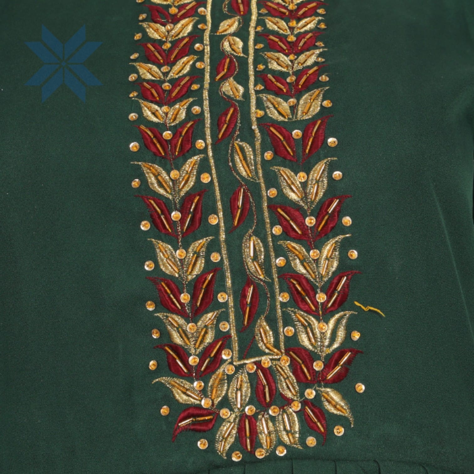 Emerald Vine Embroidered Dress – Georgette with Silk Embroidery