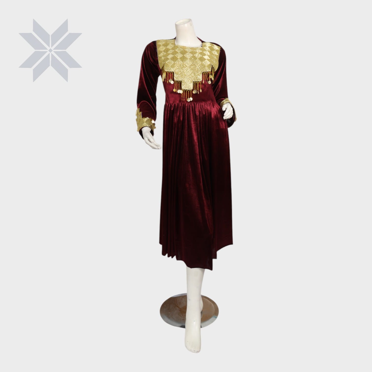 Golden Crest Maroon Velvet Dress