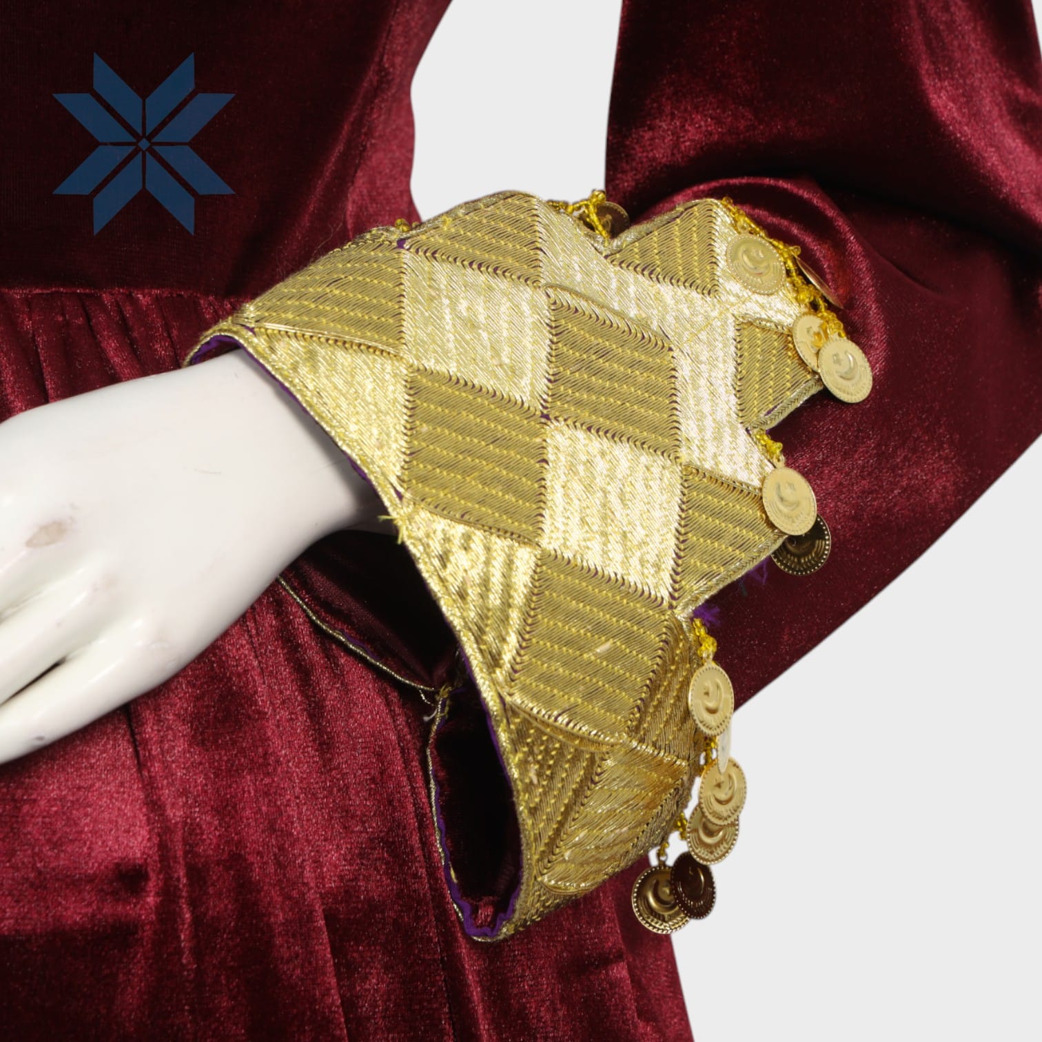 Golden Crest Maroon Velvet Dress