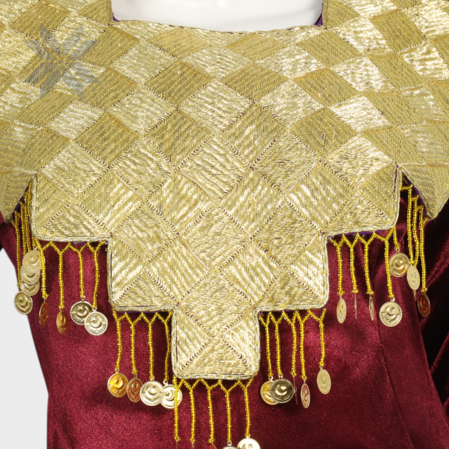 Golden Crest Maroon Velvet Dress