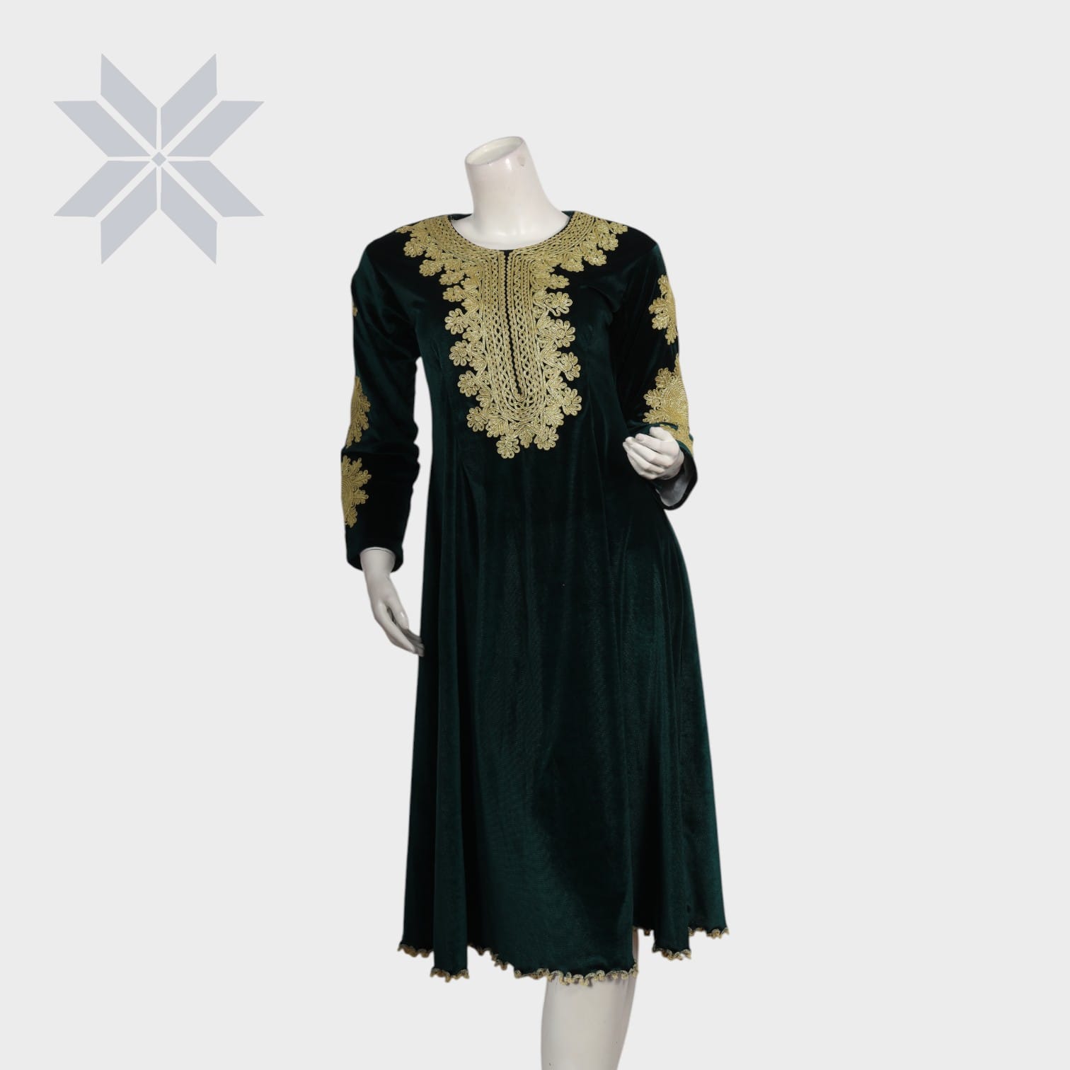 Emerald Gold Velvet Dress