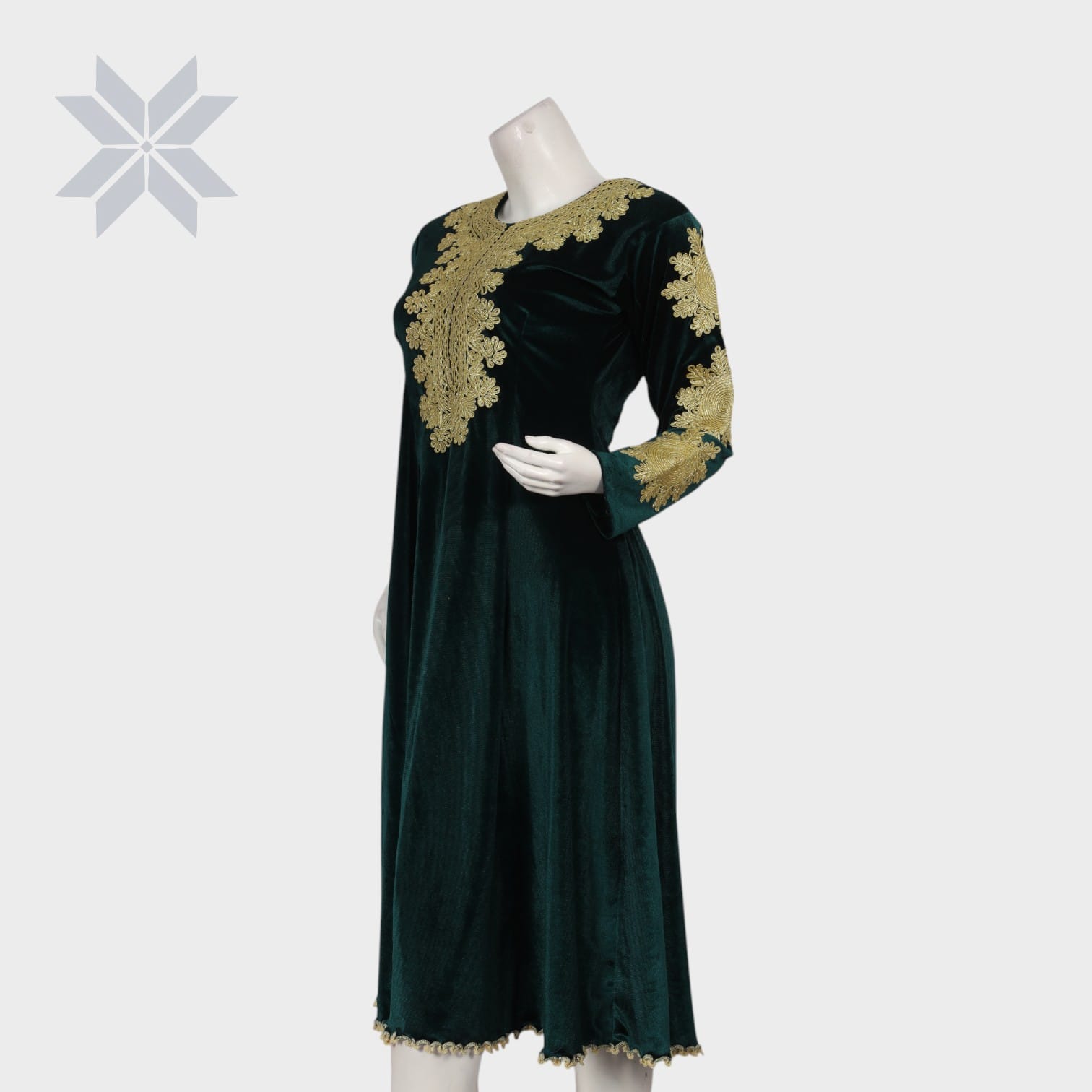 Emerald Gold Velvet Dress