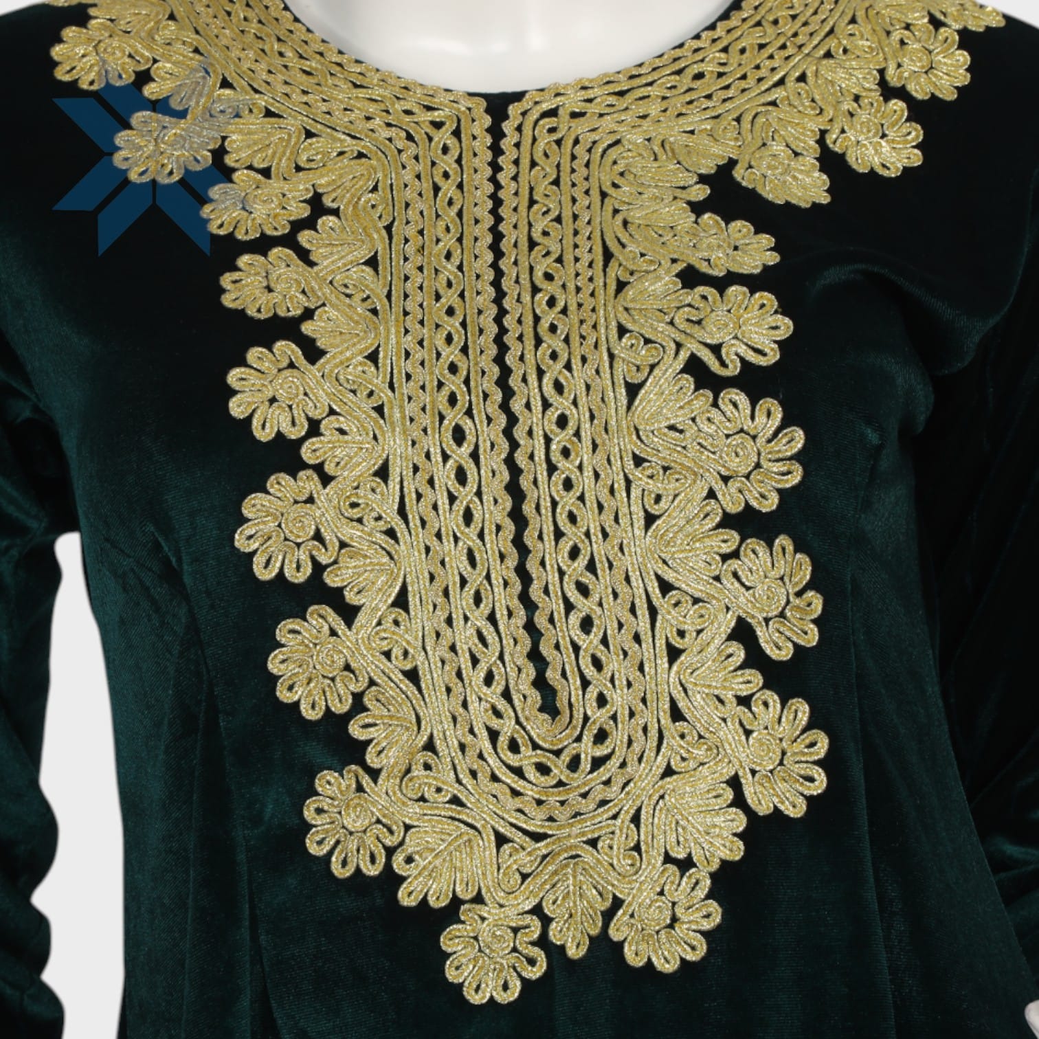Emerald Gold Velvet Dress