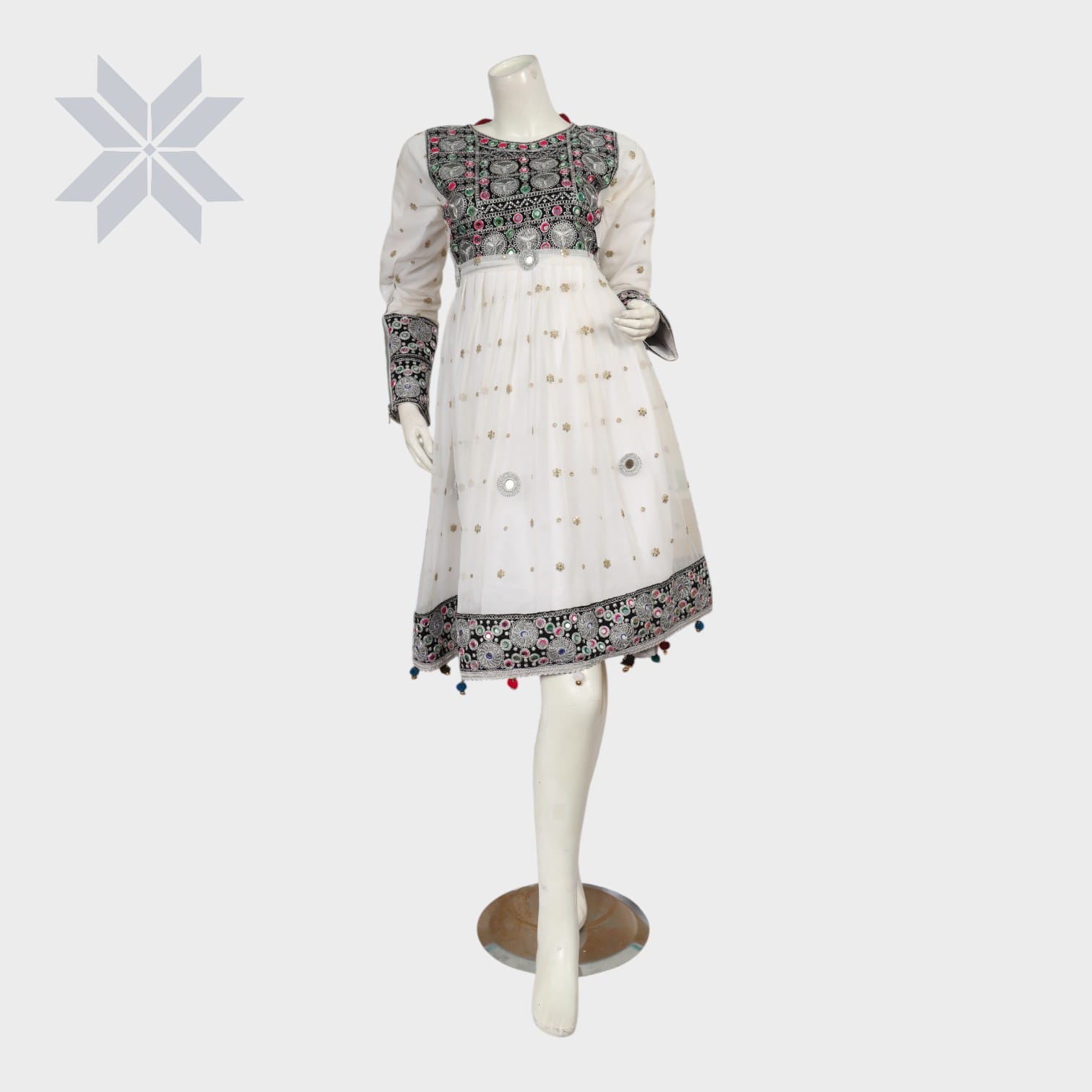 Zeba White Embroidered Mirror Dress
