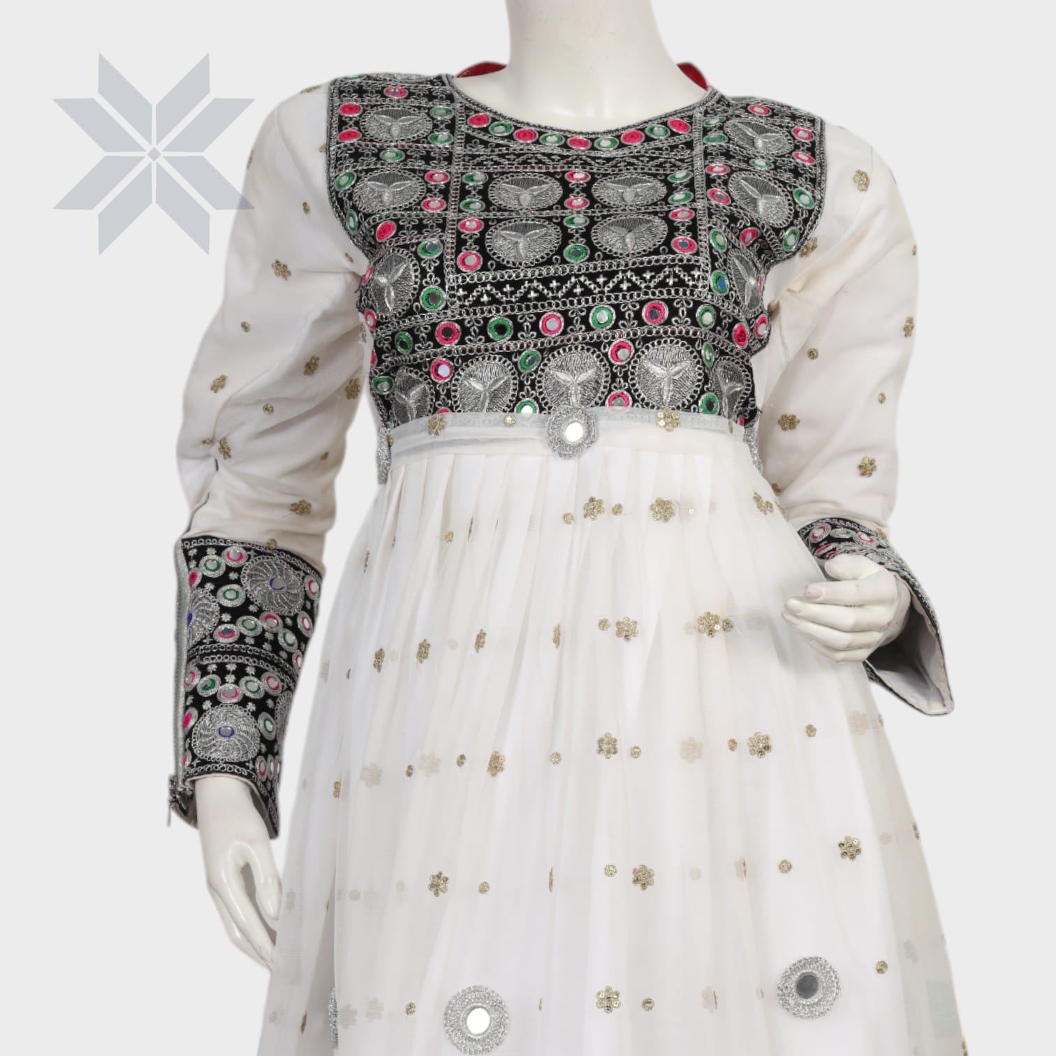 Zeba White Embroidered Mirror Dress