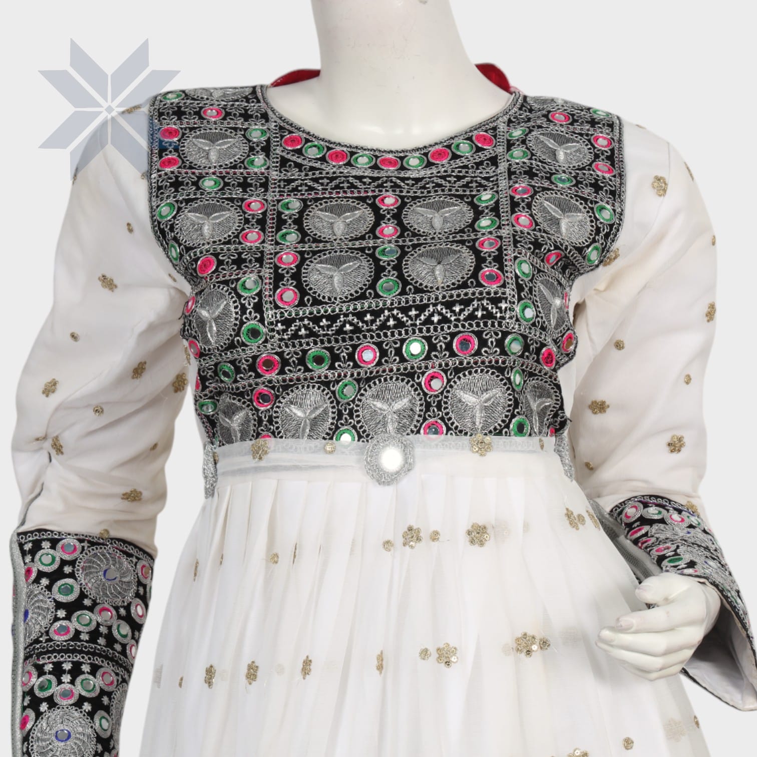 Zeba White Embroidered Mirror Dress