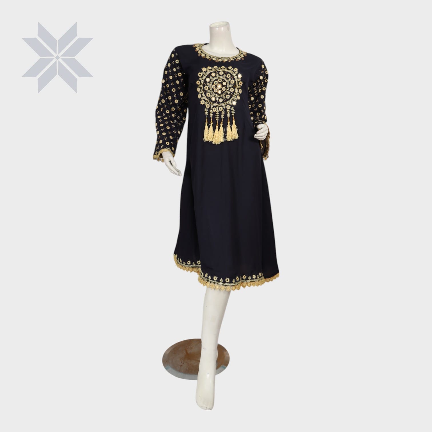 black dress with gold chain belt Handcrafted Fringe Sequin Halter Gown Black GOLD / 5XL main image 0