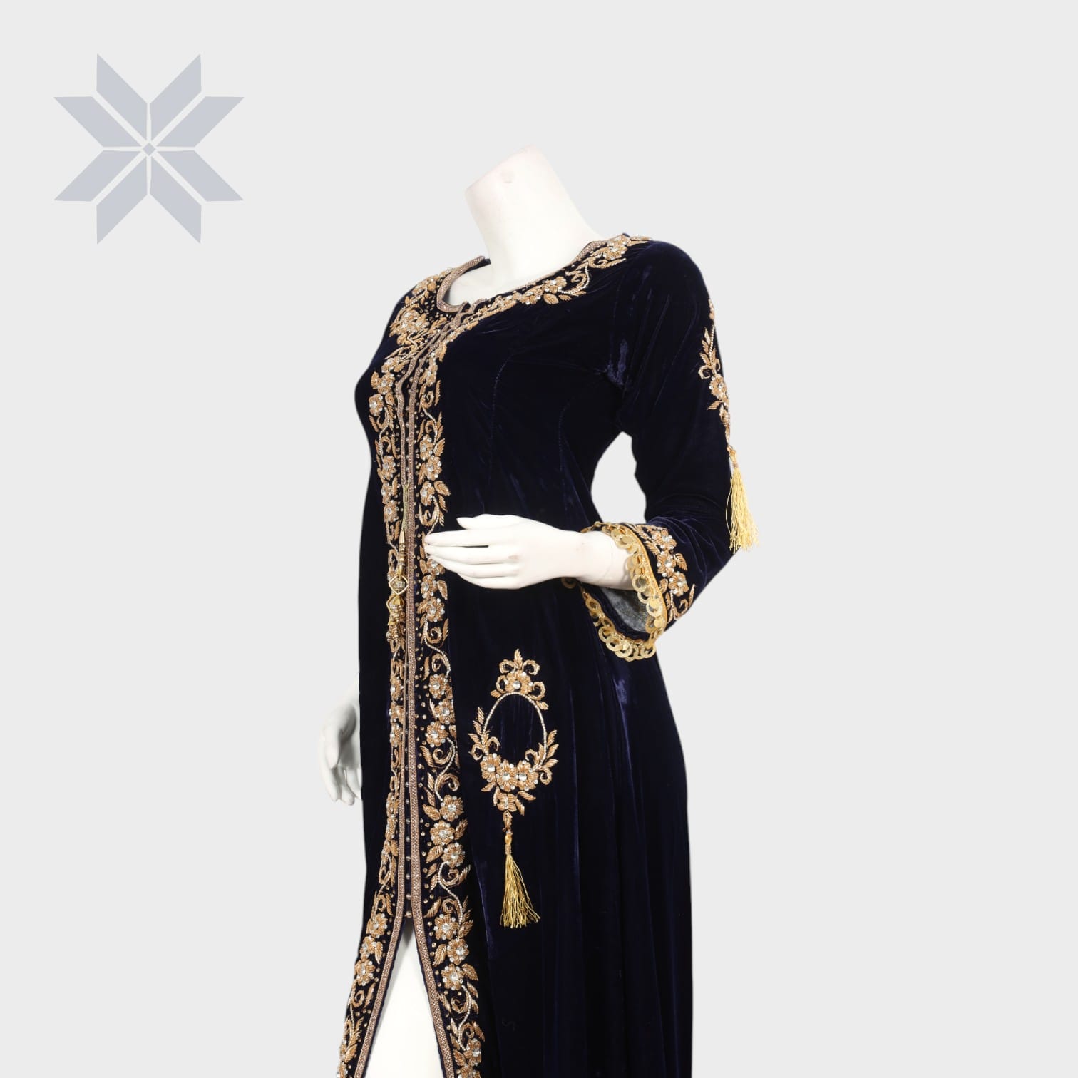 Midnight Velvet Embroidered Open Gown