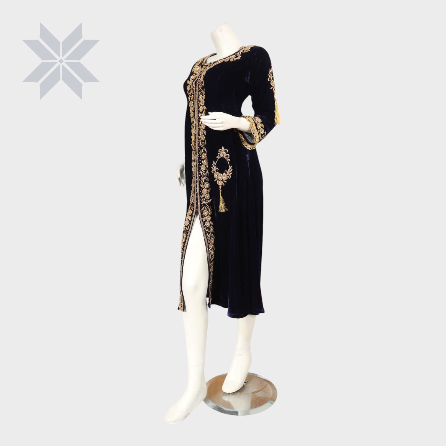 Midnight Velvet Embroidered Open Gown